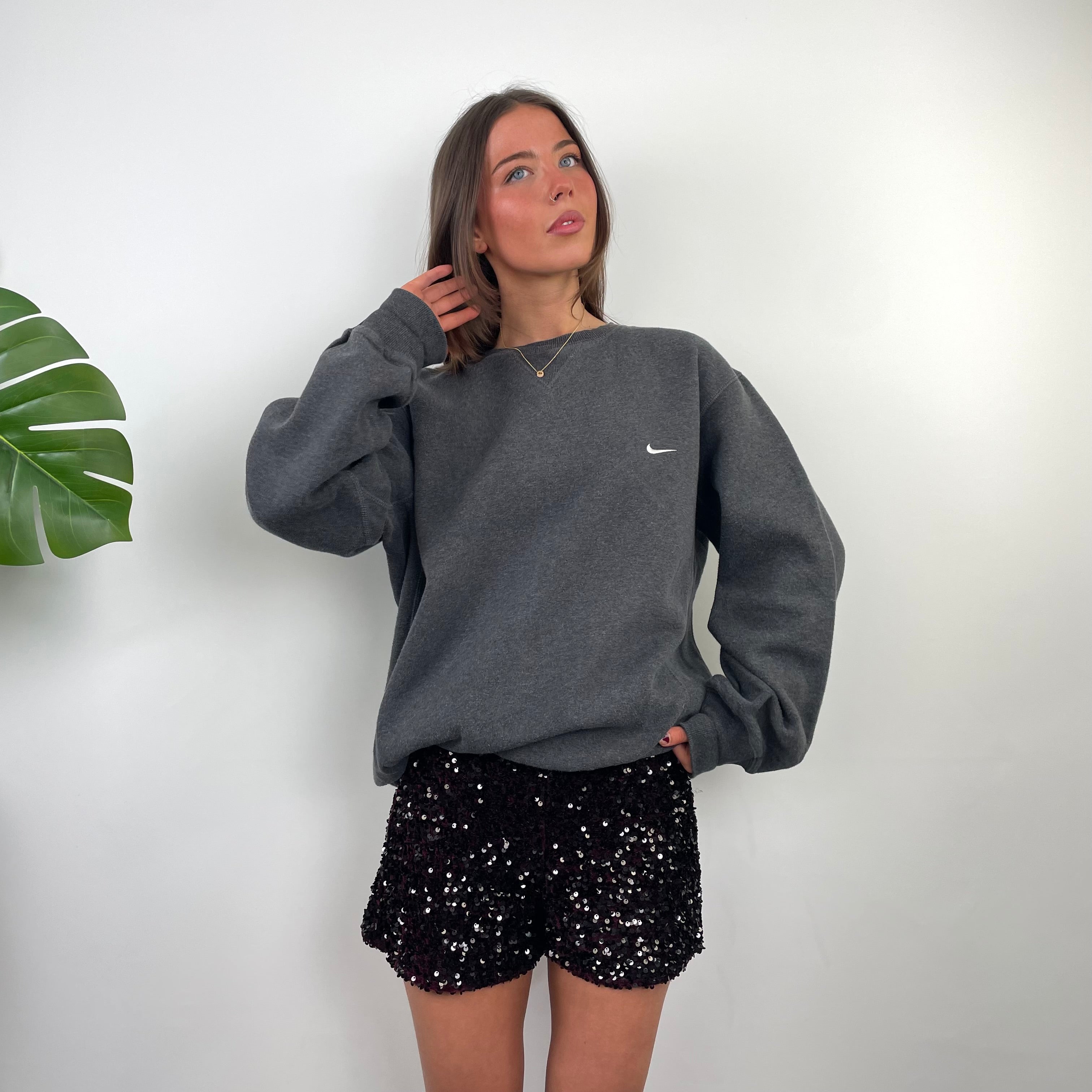 Nike Grey Embroidered Swoosh Sweatshirt (L)