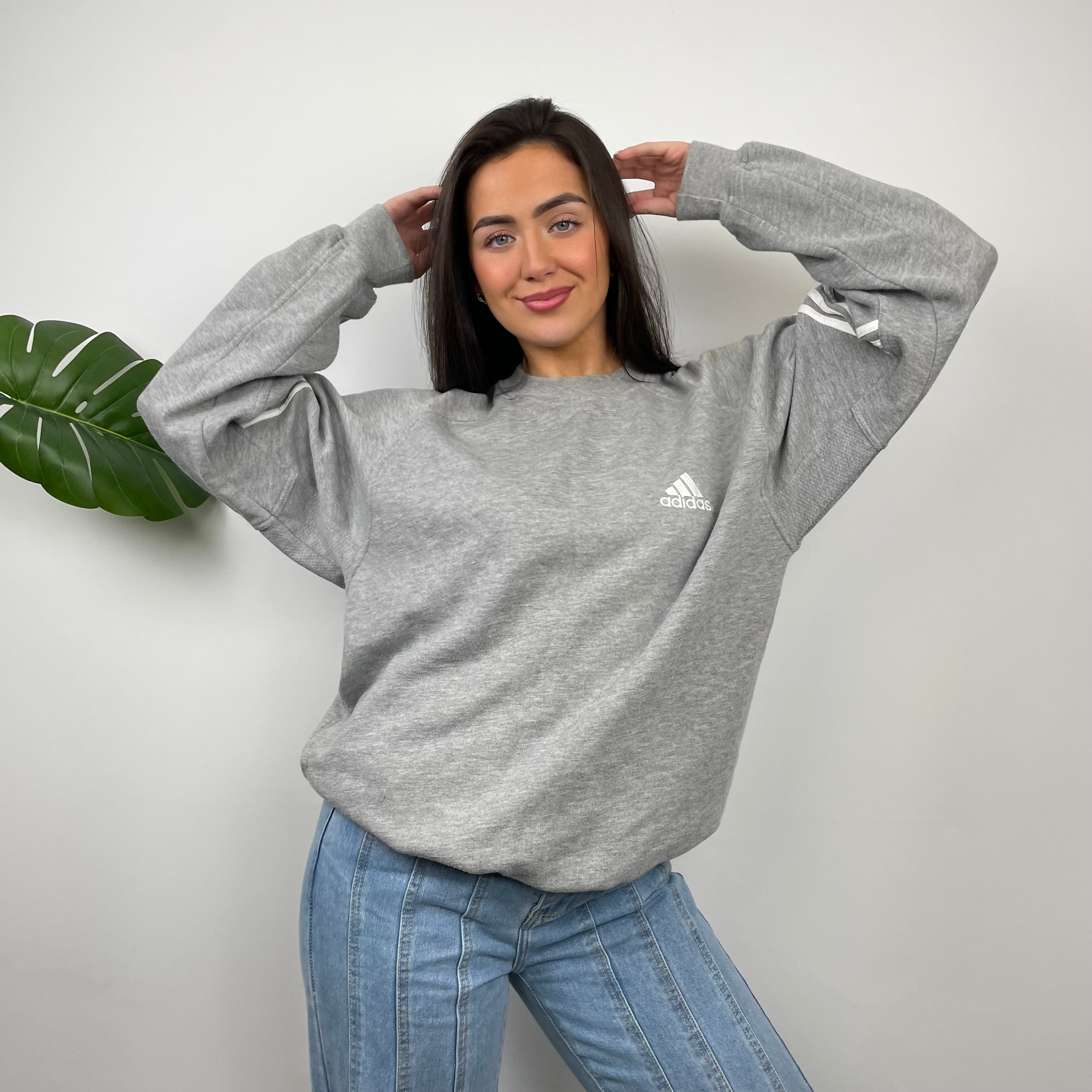 Adidas Grey Embroidered Spell Out Sweatshirt (L)