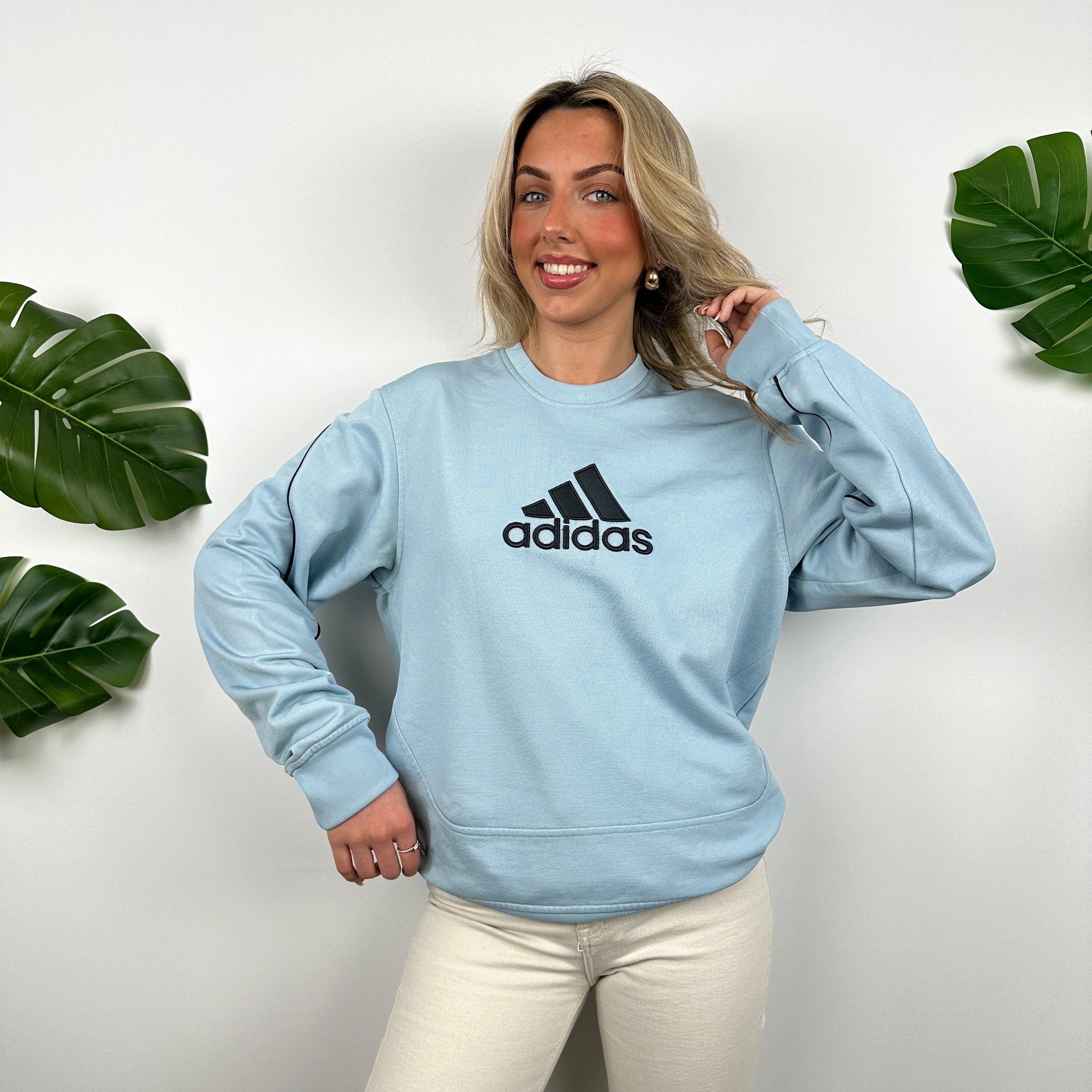 Adidas Baby Blue Embroidered Spell Out Sweatshirt (M)