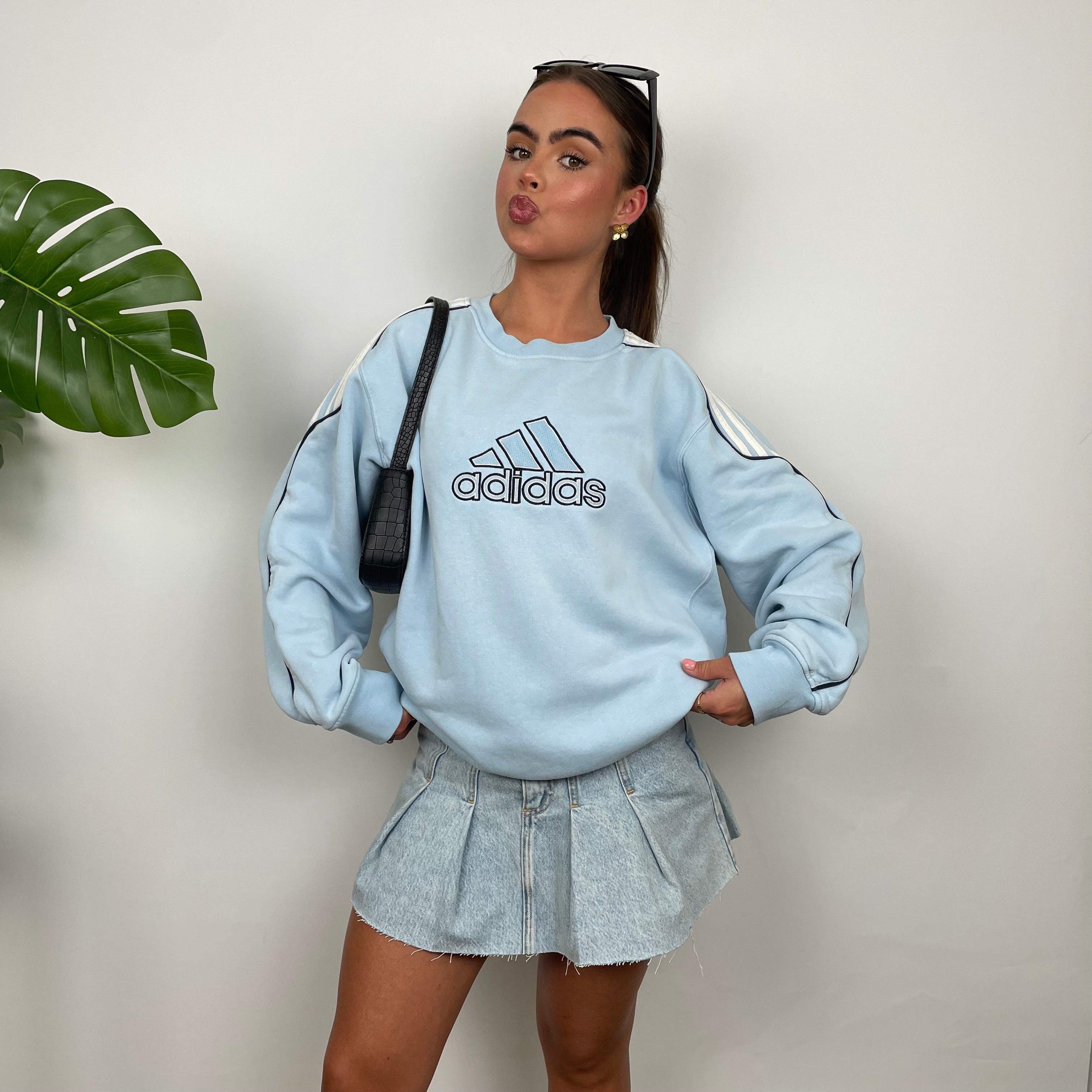 Adidas Baby Blue Embroidered Spell Out Sweatshirt (M)