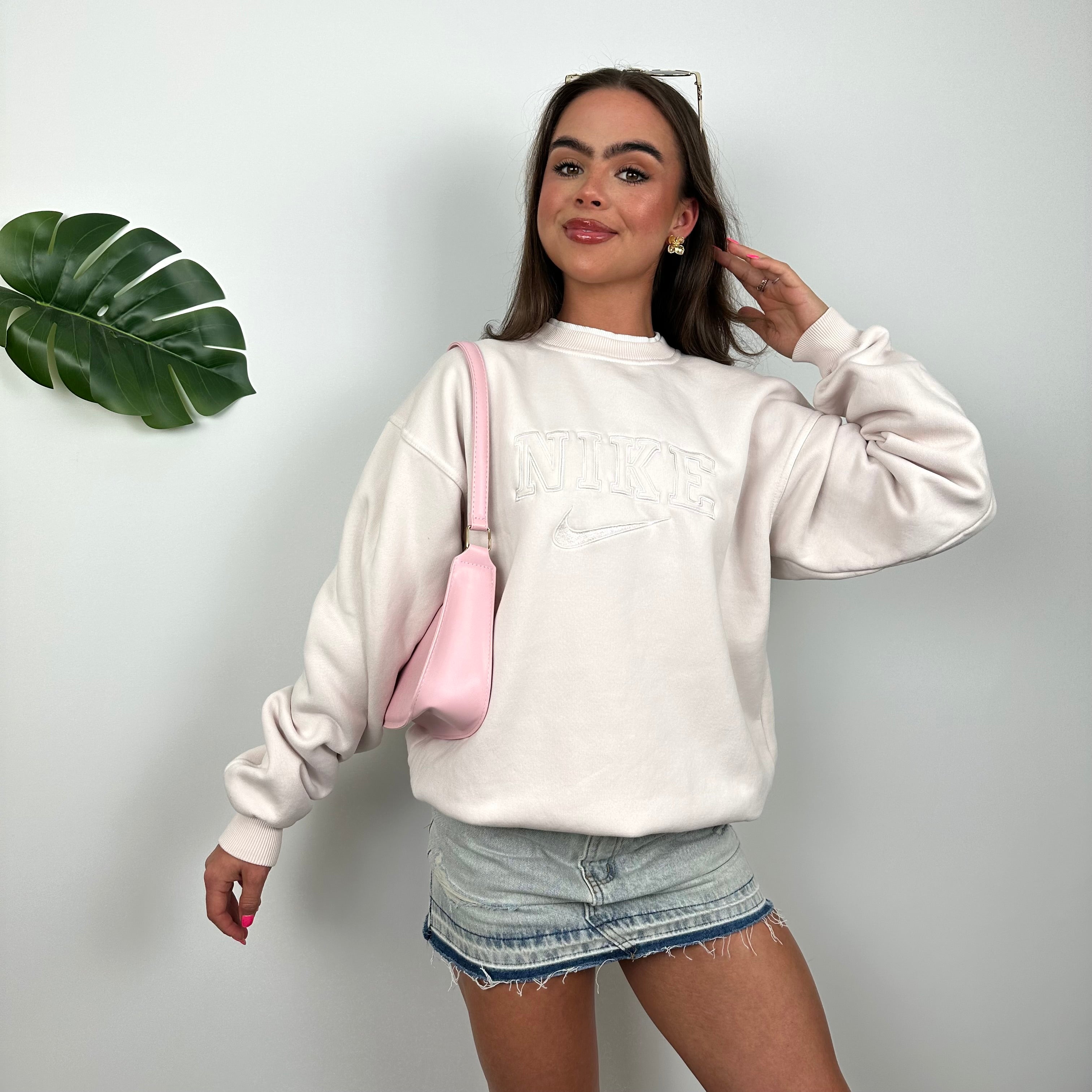 Nike Blush Pink Embroidered Spell Out Sweatshirt (M)