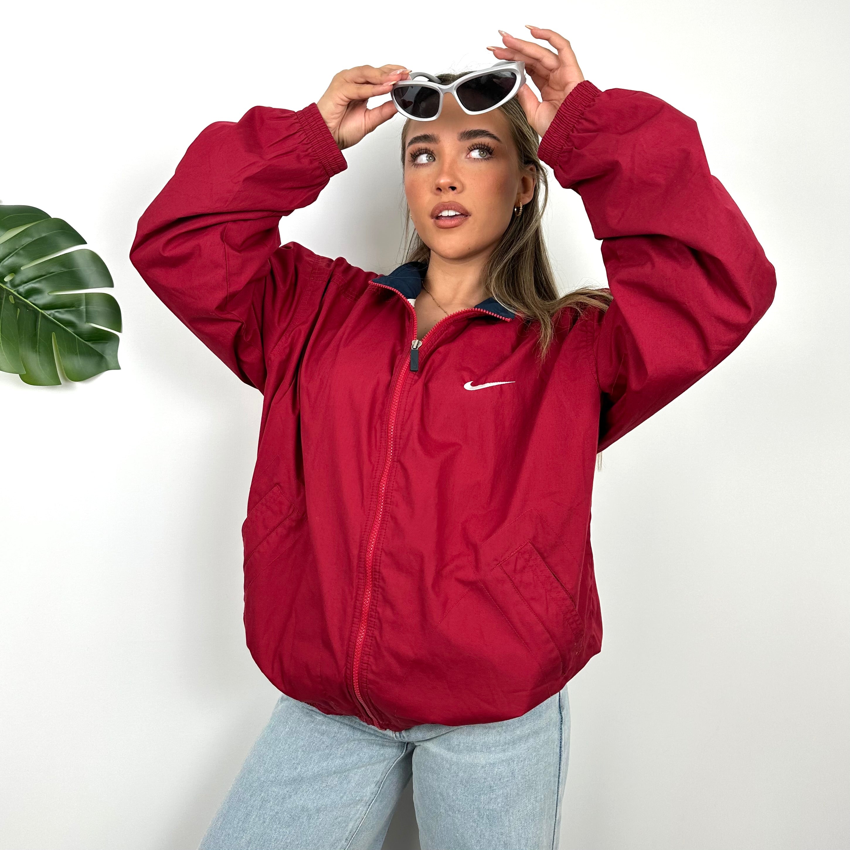 Nike RARE Red Embroidered Swoosh Windbreaker Jacket (M)