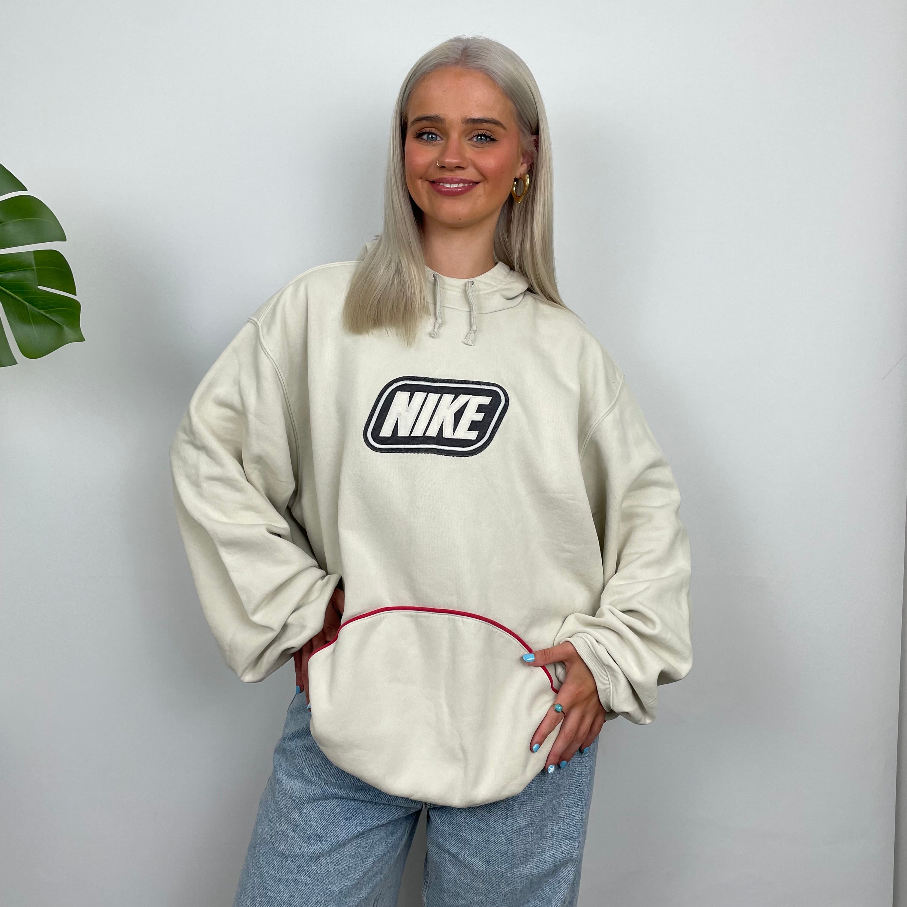 Nike Cream Embroidered Spell Out Hoodie (XL)