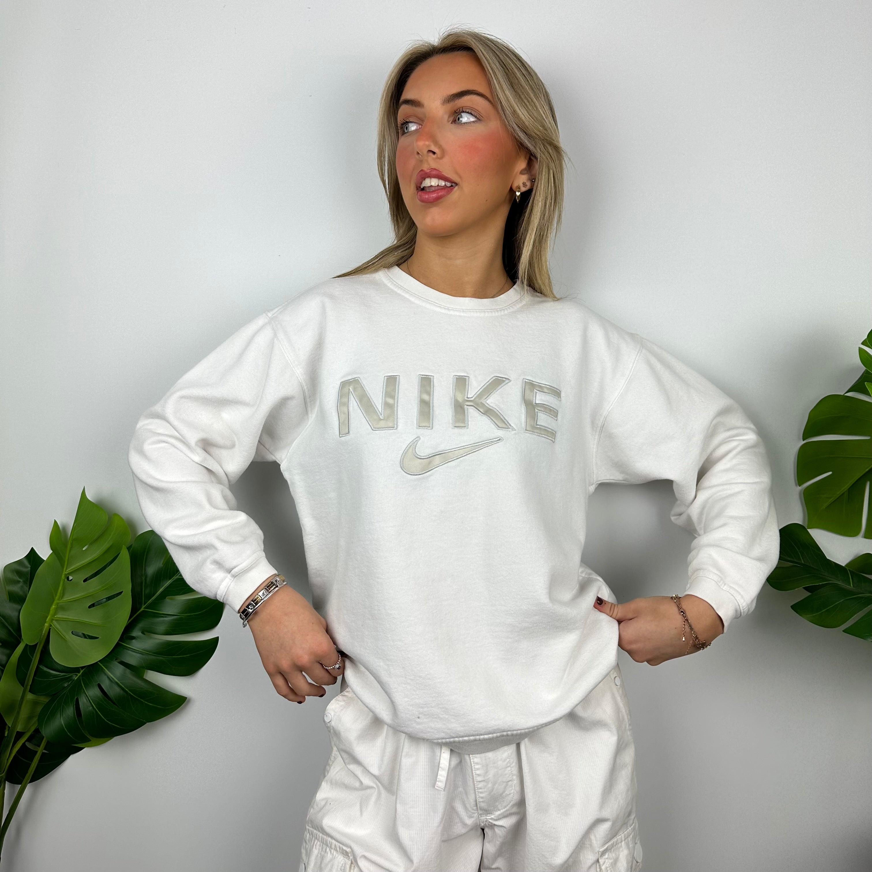 Nike White Embroidered Spell Out Sweatshirt (M)