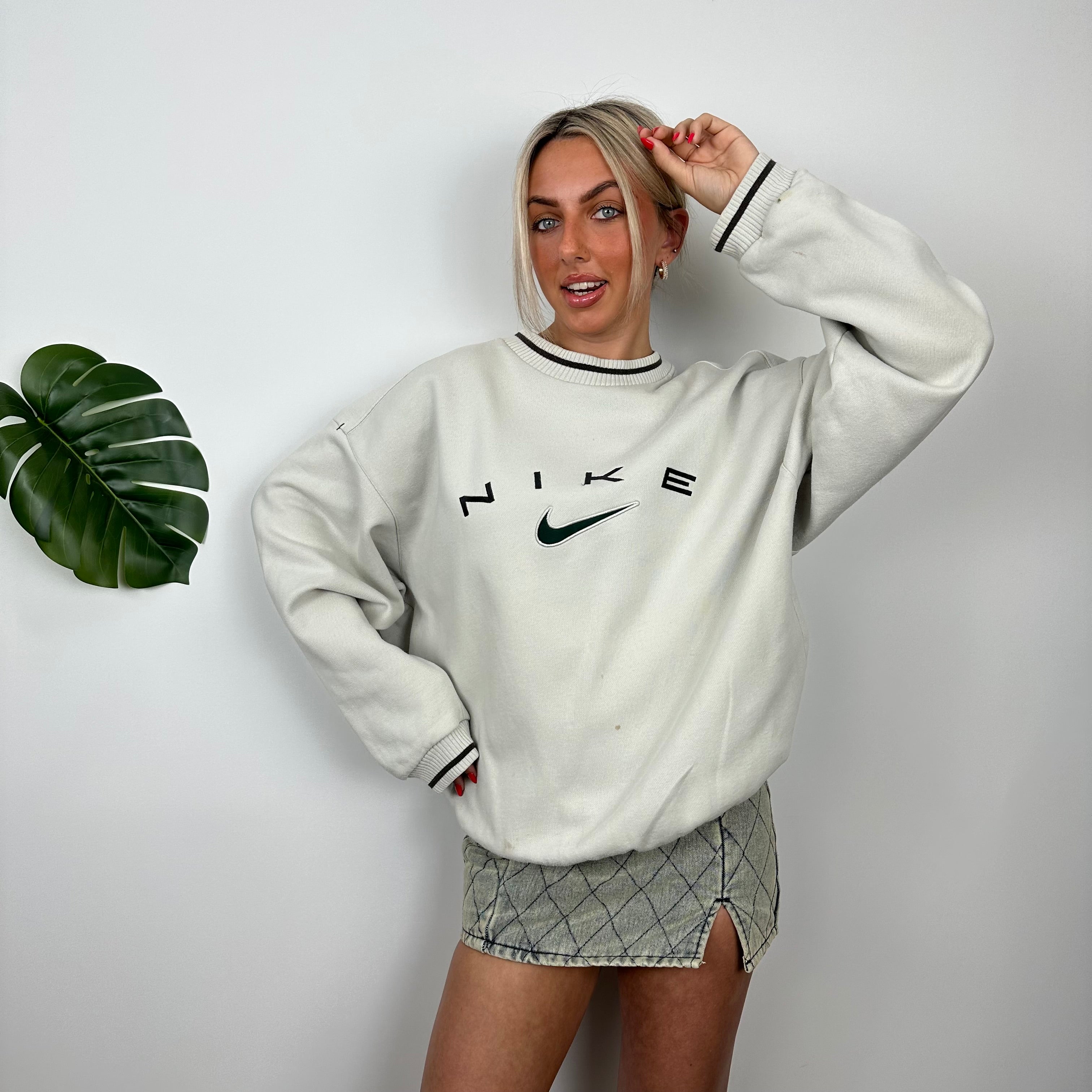 Nike Cream Embroidered Spell Out Sweatshirt (L)