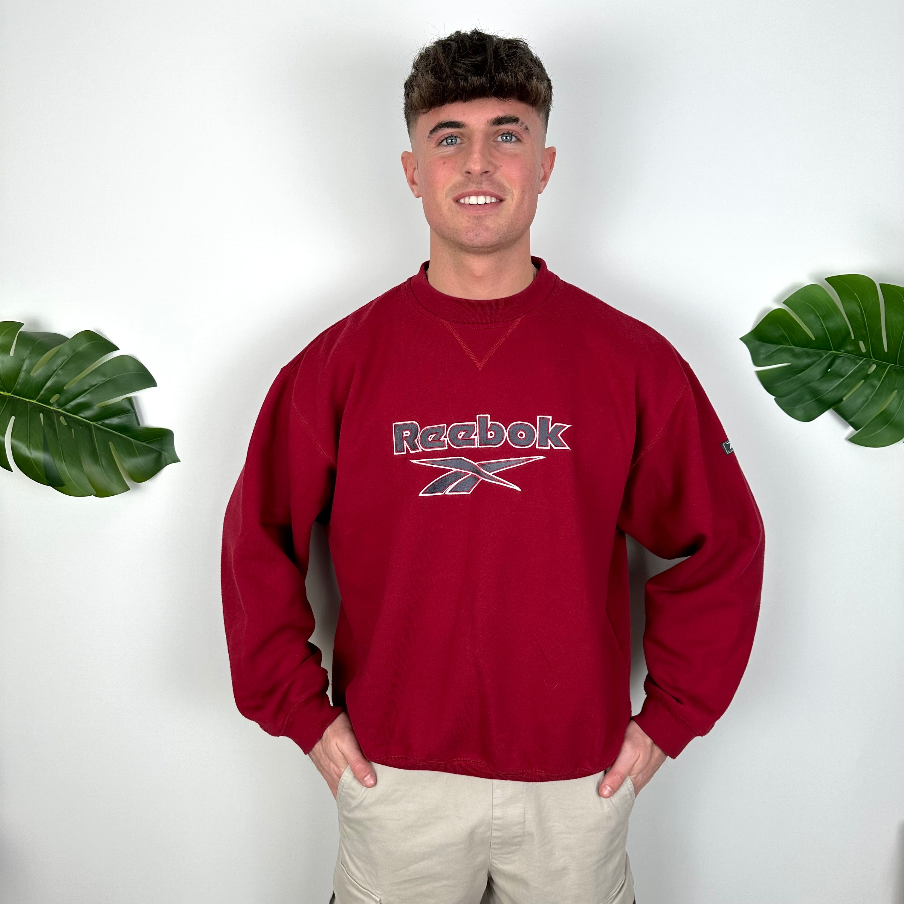 Reebok Red Embroidered Spell Out Sweatshirt (L)