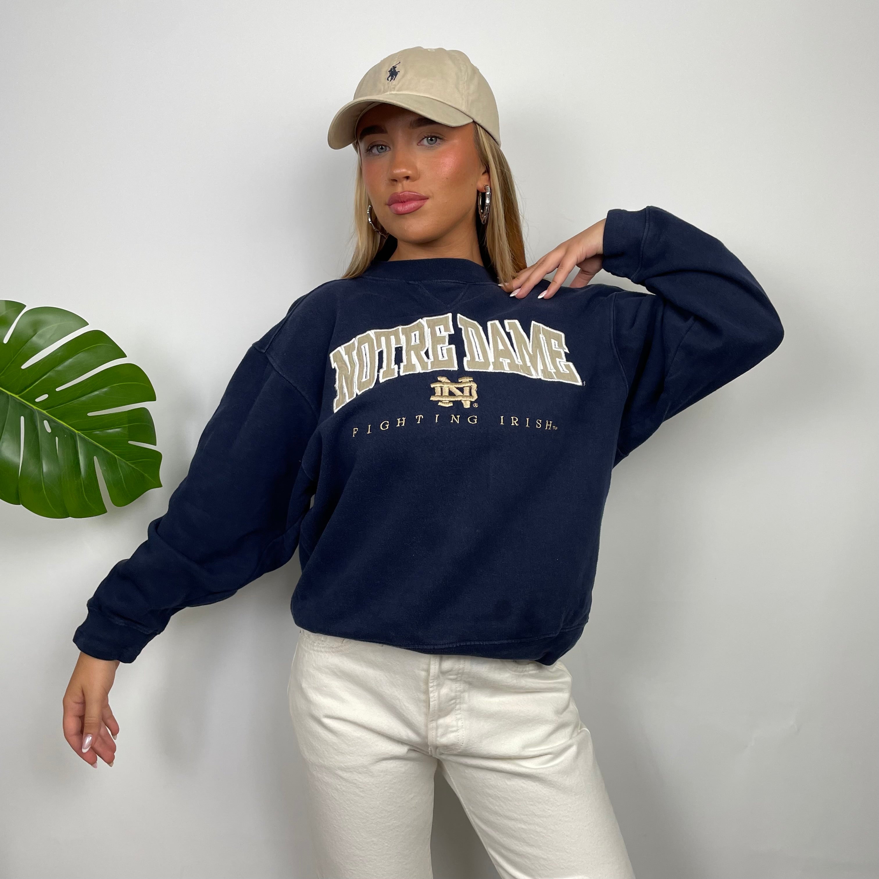 Notre Dame USA College Navy Embroidered Spell Out Sweatshirt (S)