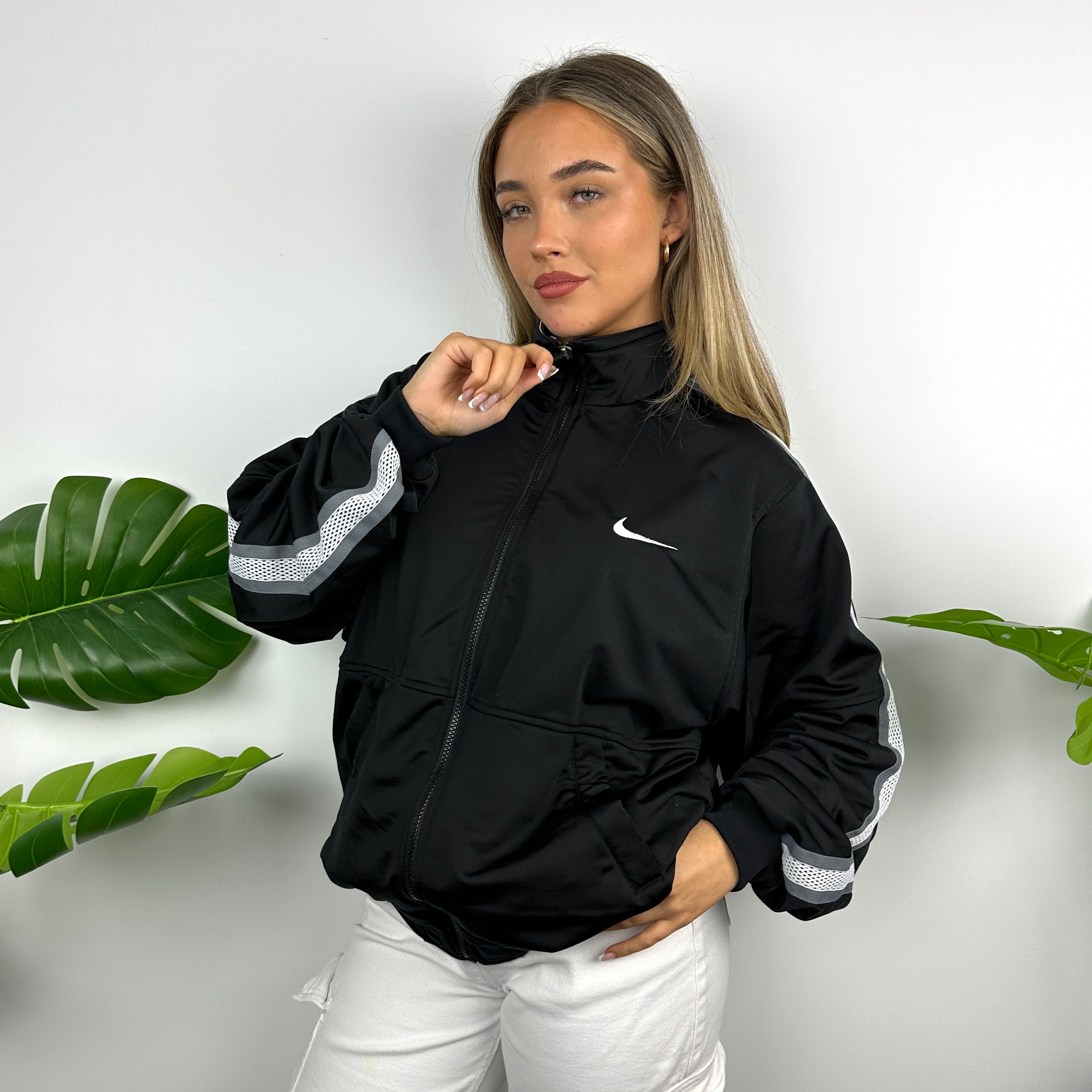 Nike Black Embroidered Swoosh Zip Up Track Jacket (M)