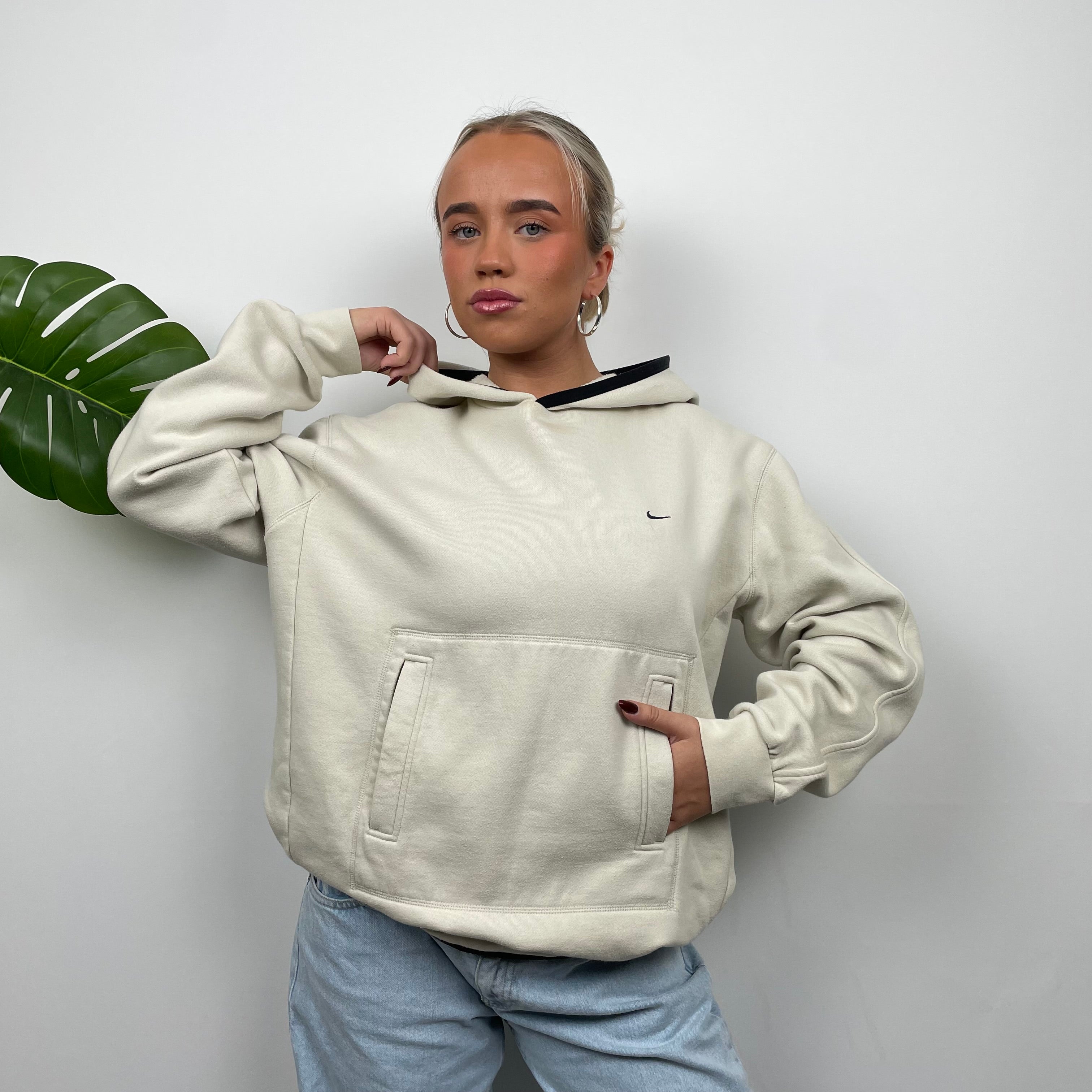 Nike RARE Cream Embroidered Swoosh Hoodie (XL)