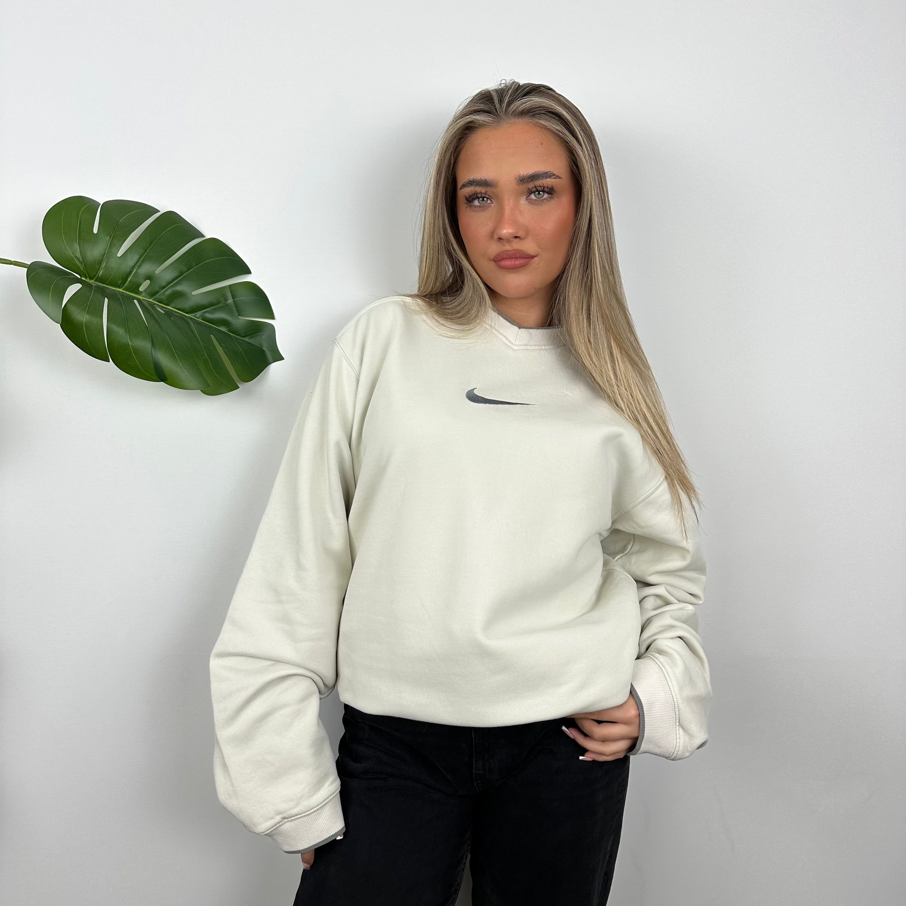 Nike Cream Embroidered Swoosh Sweatshirt (L)