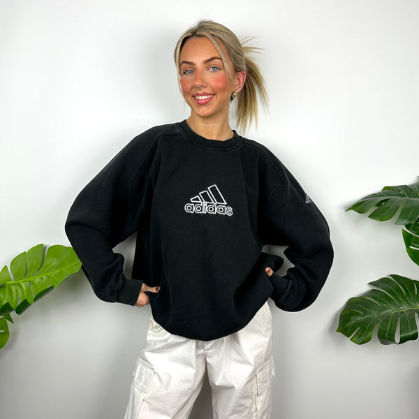 Adidas Black Embroidered Spell Out Sweatshirt (L)