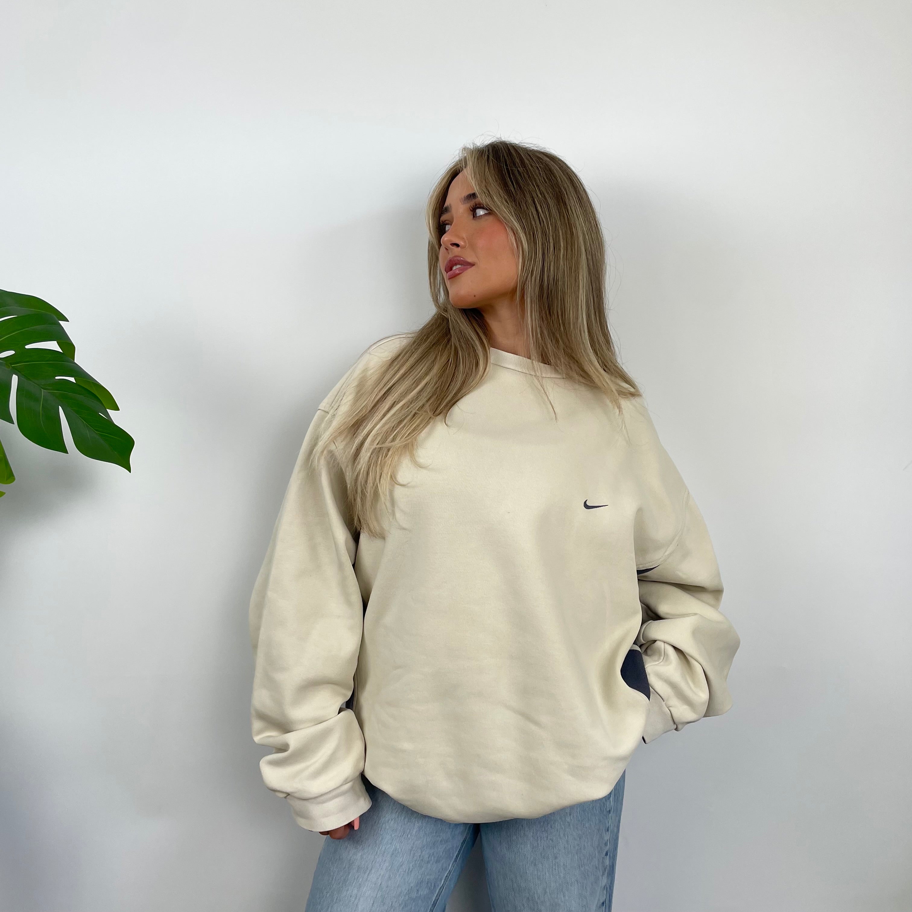 Nike Cream Embroidered Swoosh Sweatshirt (XL)