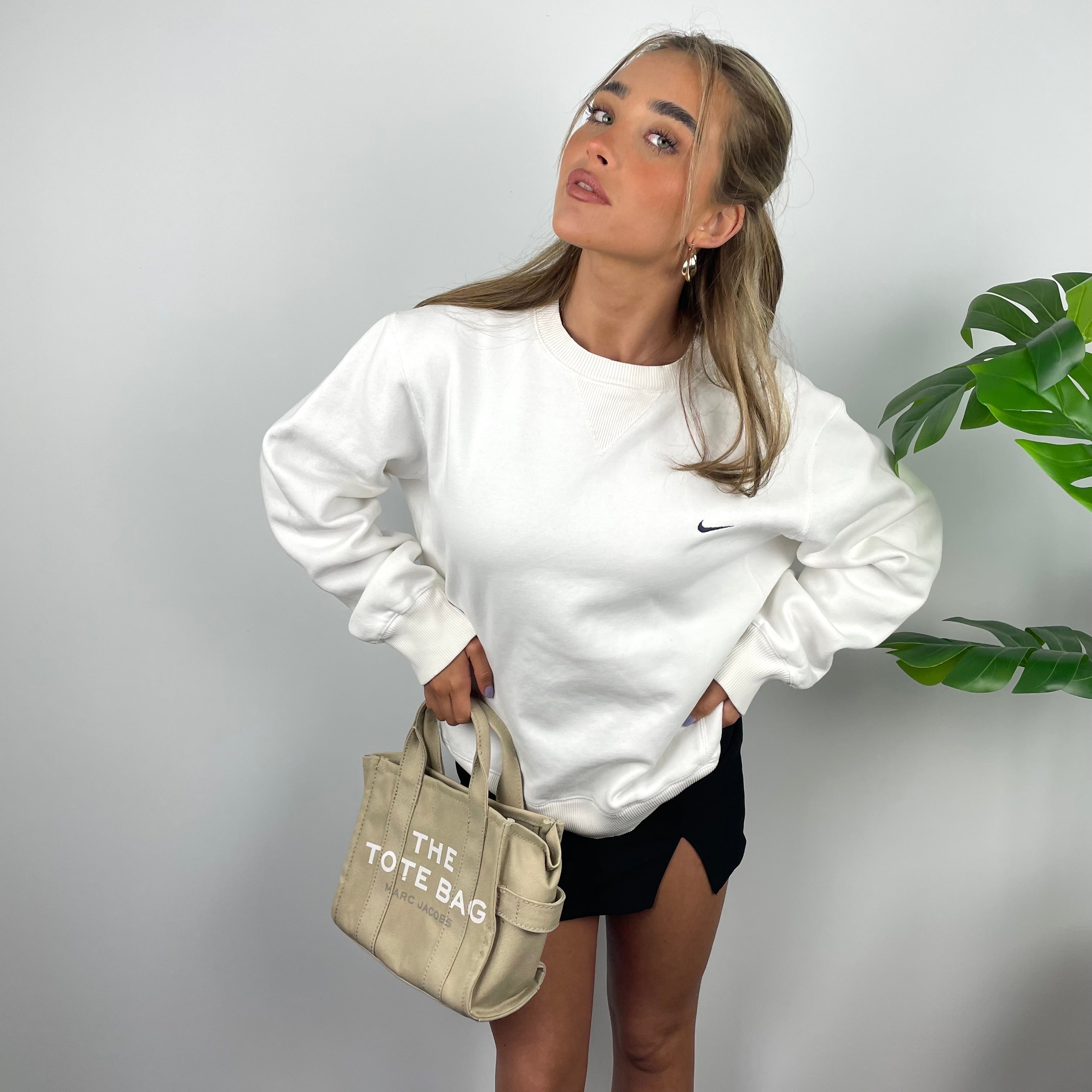 Nike White Embroidered Swoosh Sweatshirt (L)