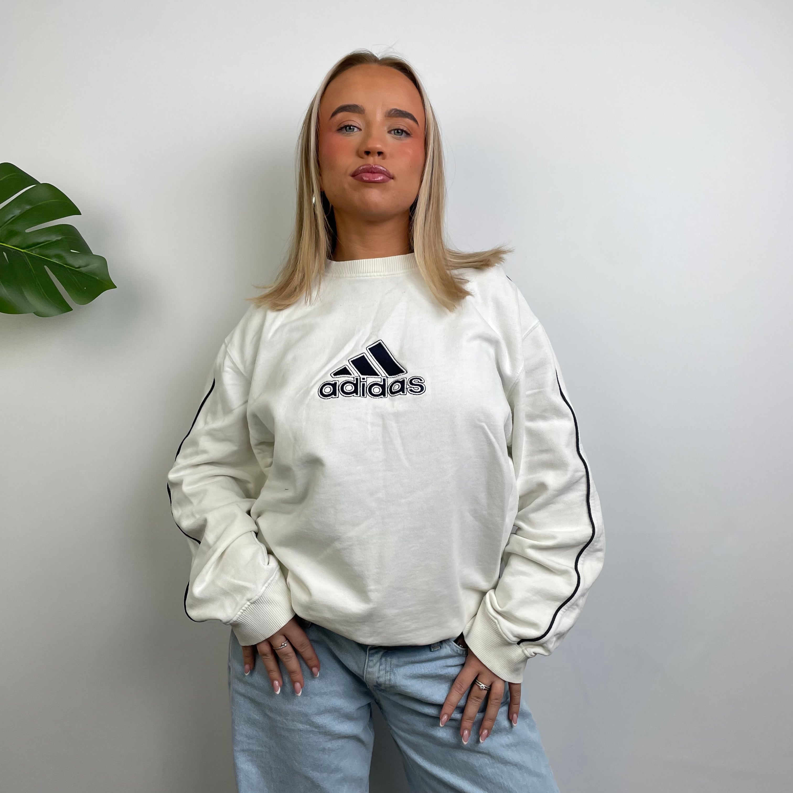 Adidas White Embroidered Spell Out Sweatshirt (L)