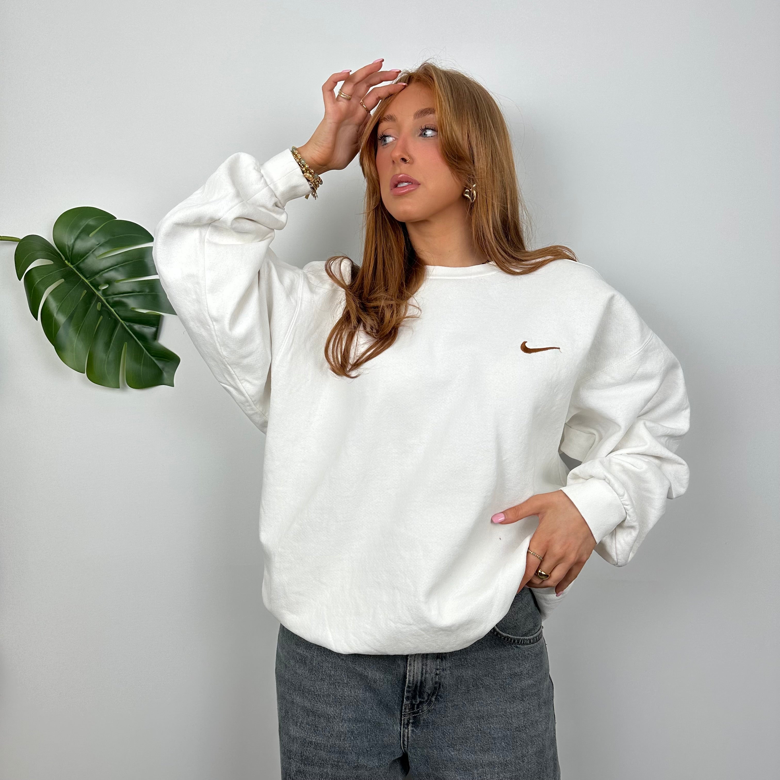 Nike White Embroidered Swoosh Sweatshirt (M)