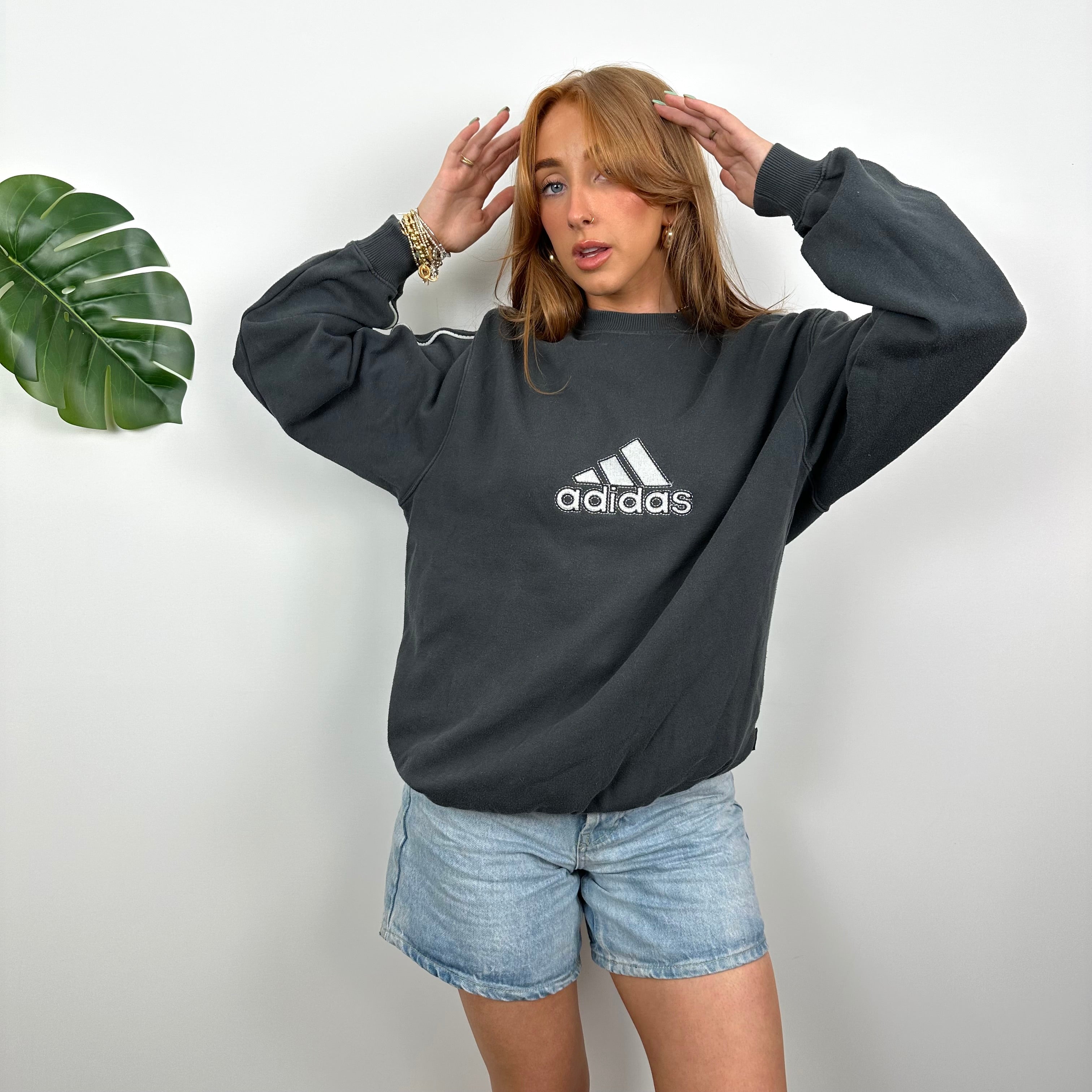 Adidas Black Embroidered Spell Out Sweatshirt (M)