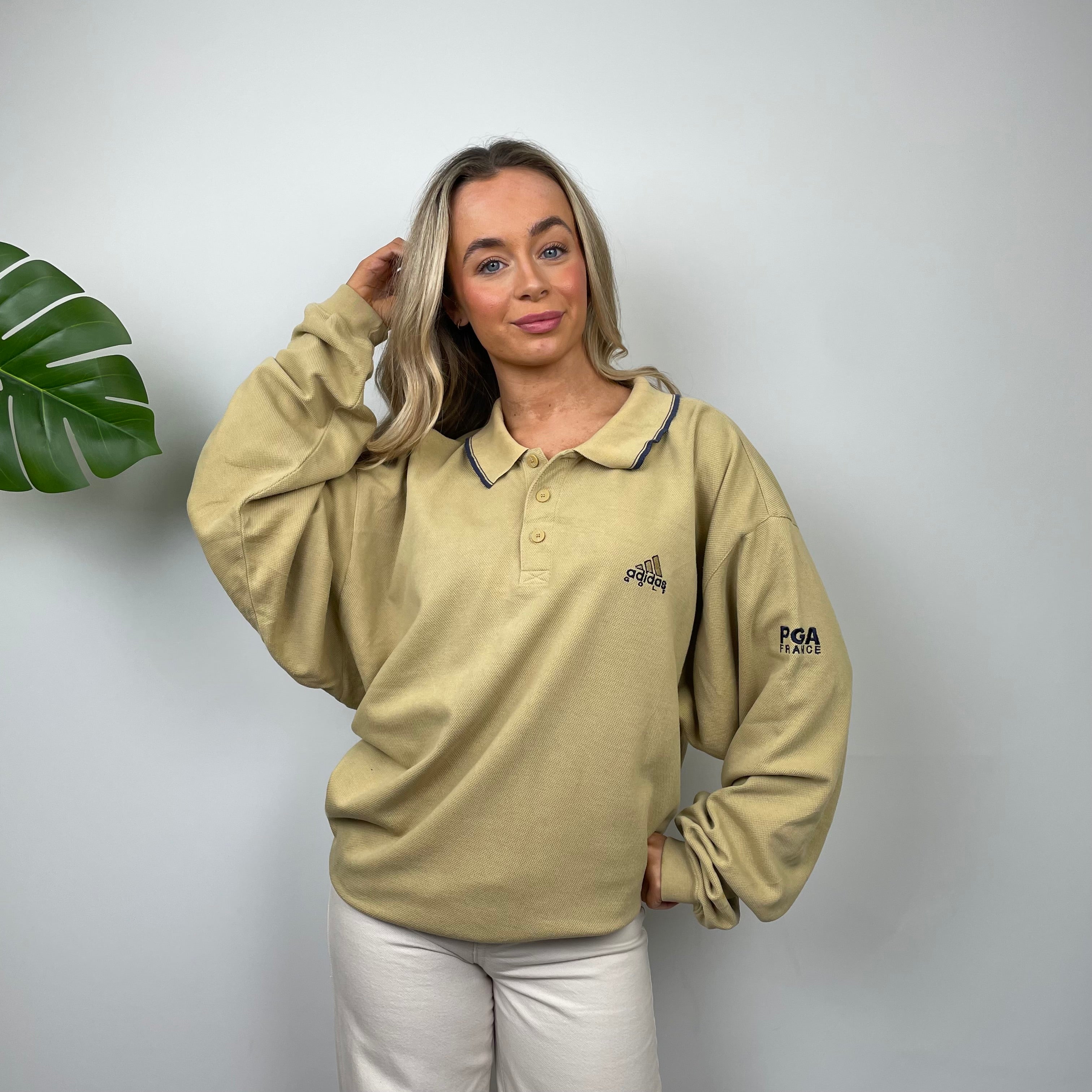 Adidas Golf RARE Tan Embroidered Spell Out Sweatshirt (L)