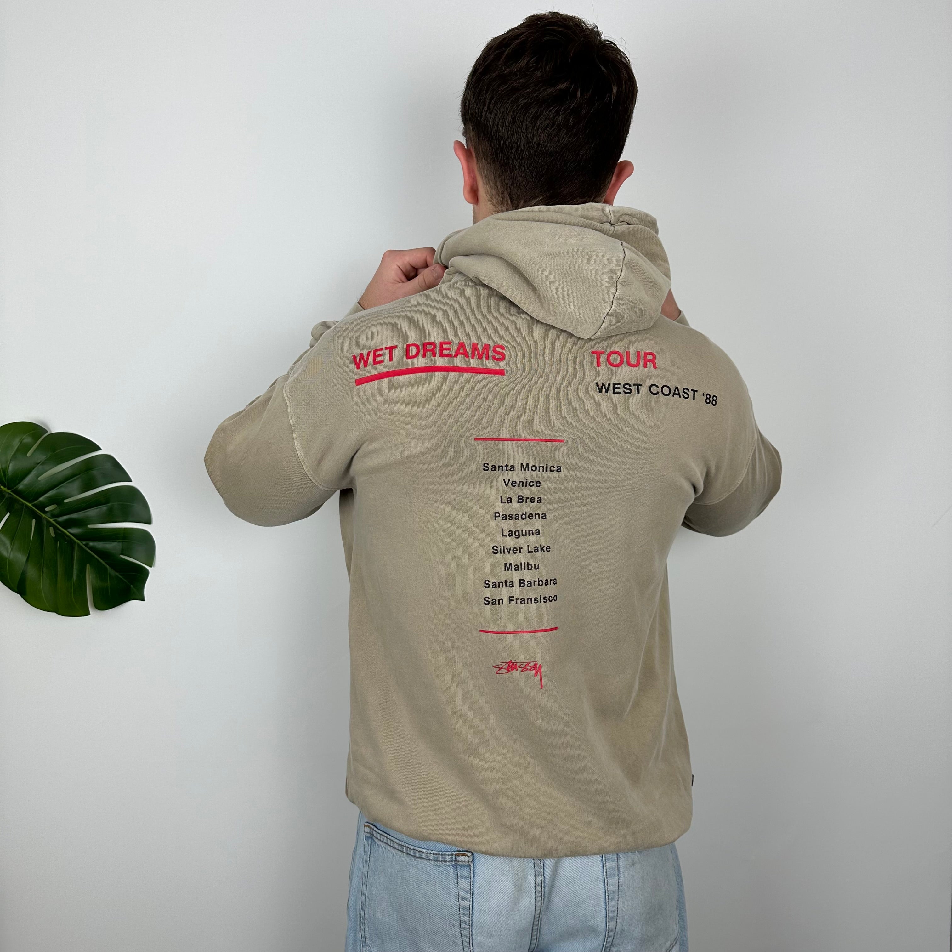 Stussy Brown Embroidered Spell Out Hoodie (L)