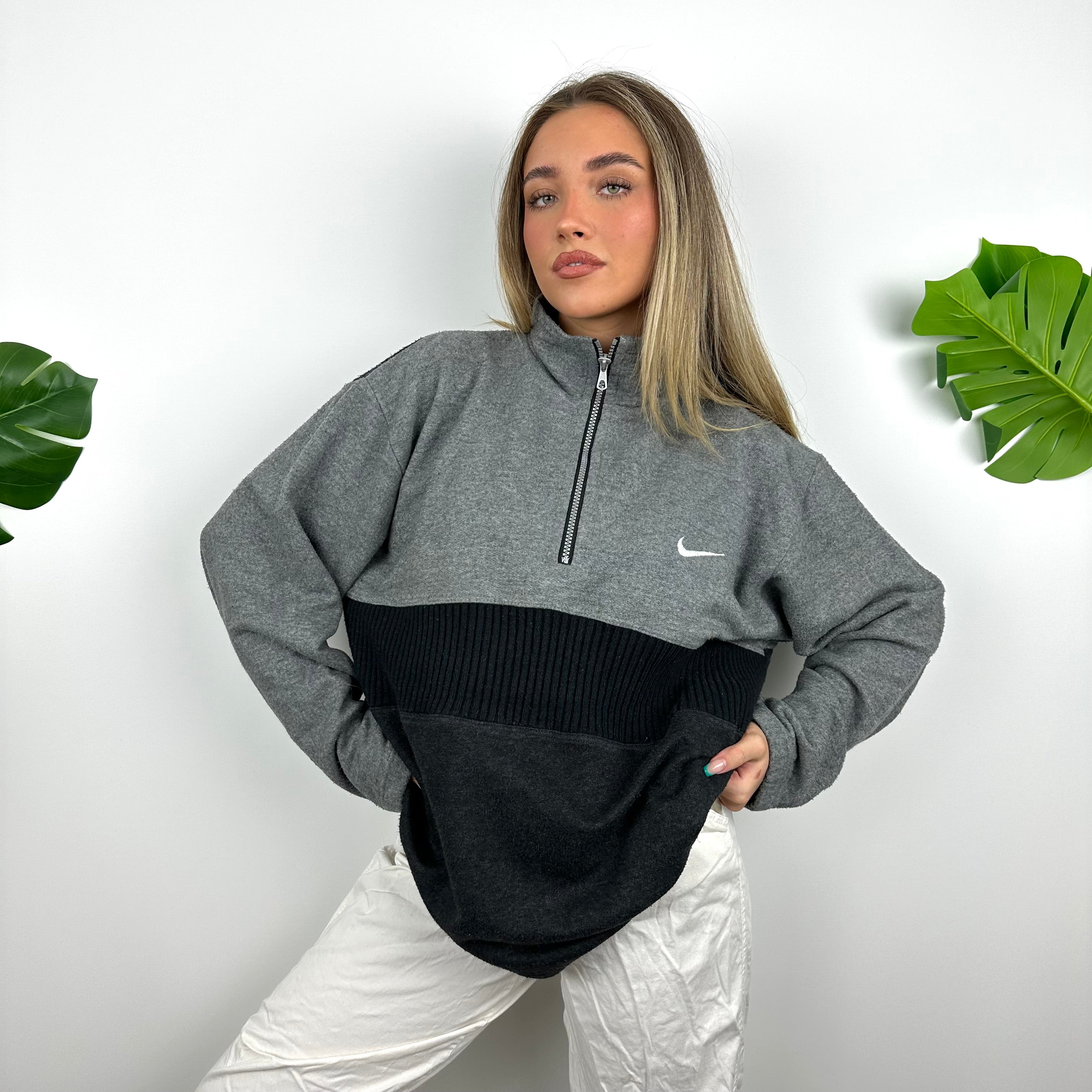 Nike Grey Embroidered Swoosh Quarter Zip Sweatshirt (L)