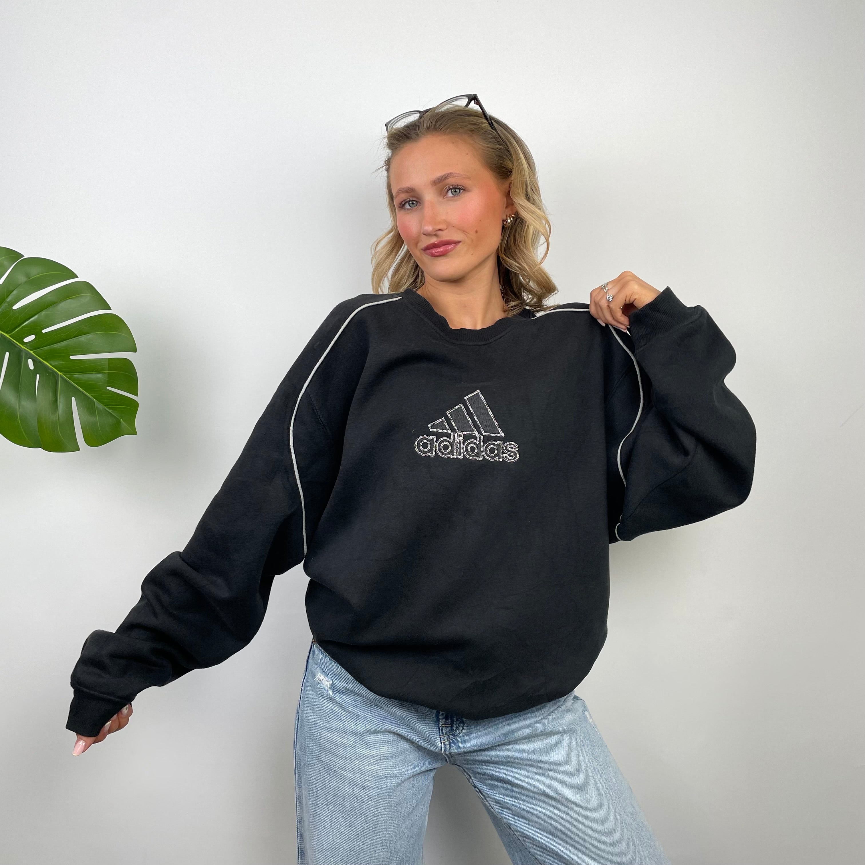 Adidas Black Embroidered Spell Out Sweatshirt (XL)