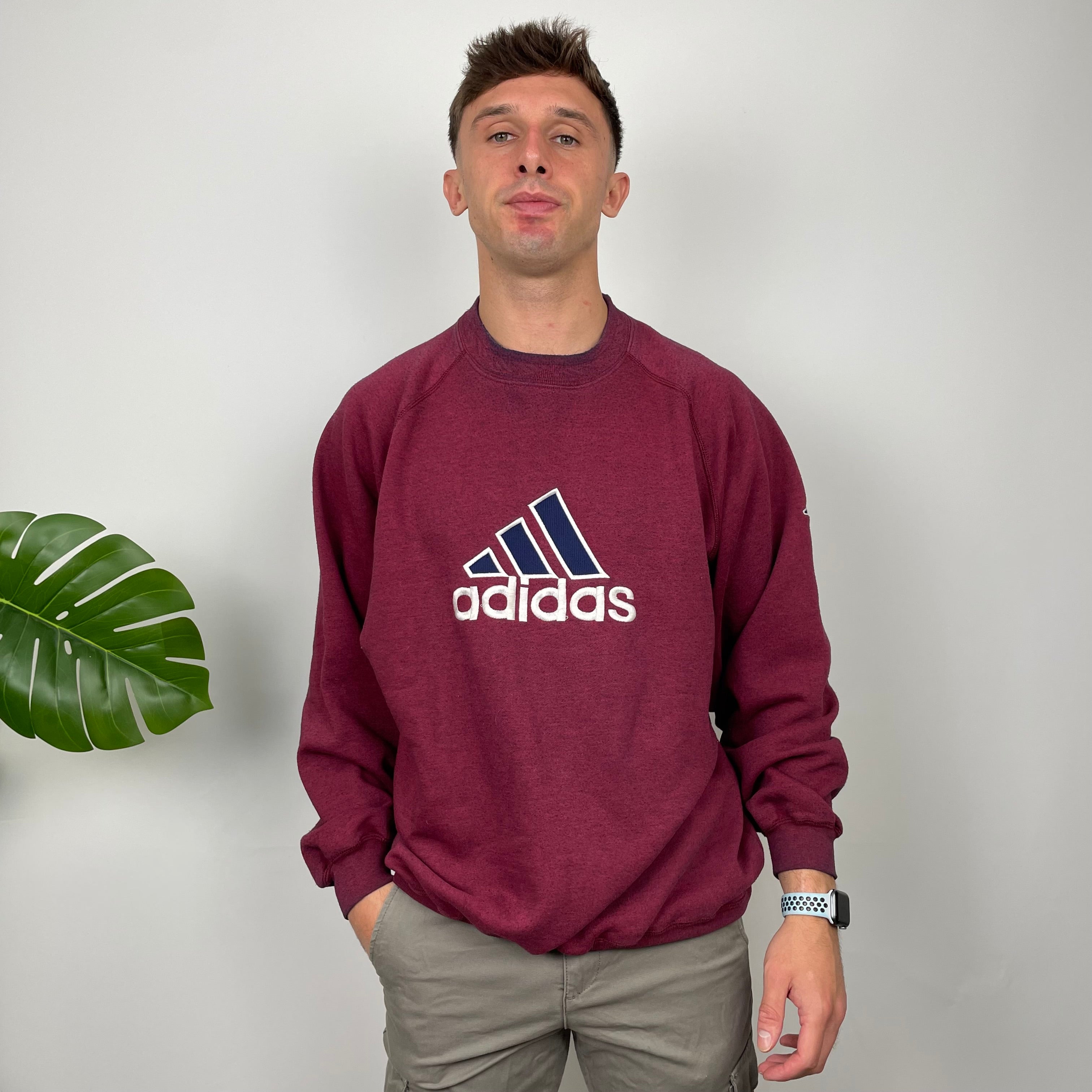 Adidas Maroon Embroidered Spell Out Sweatshirt (L)