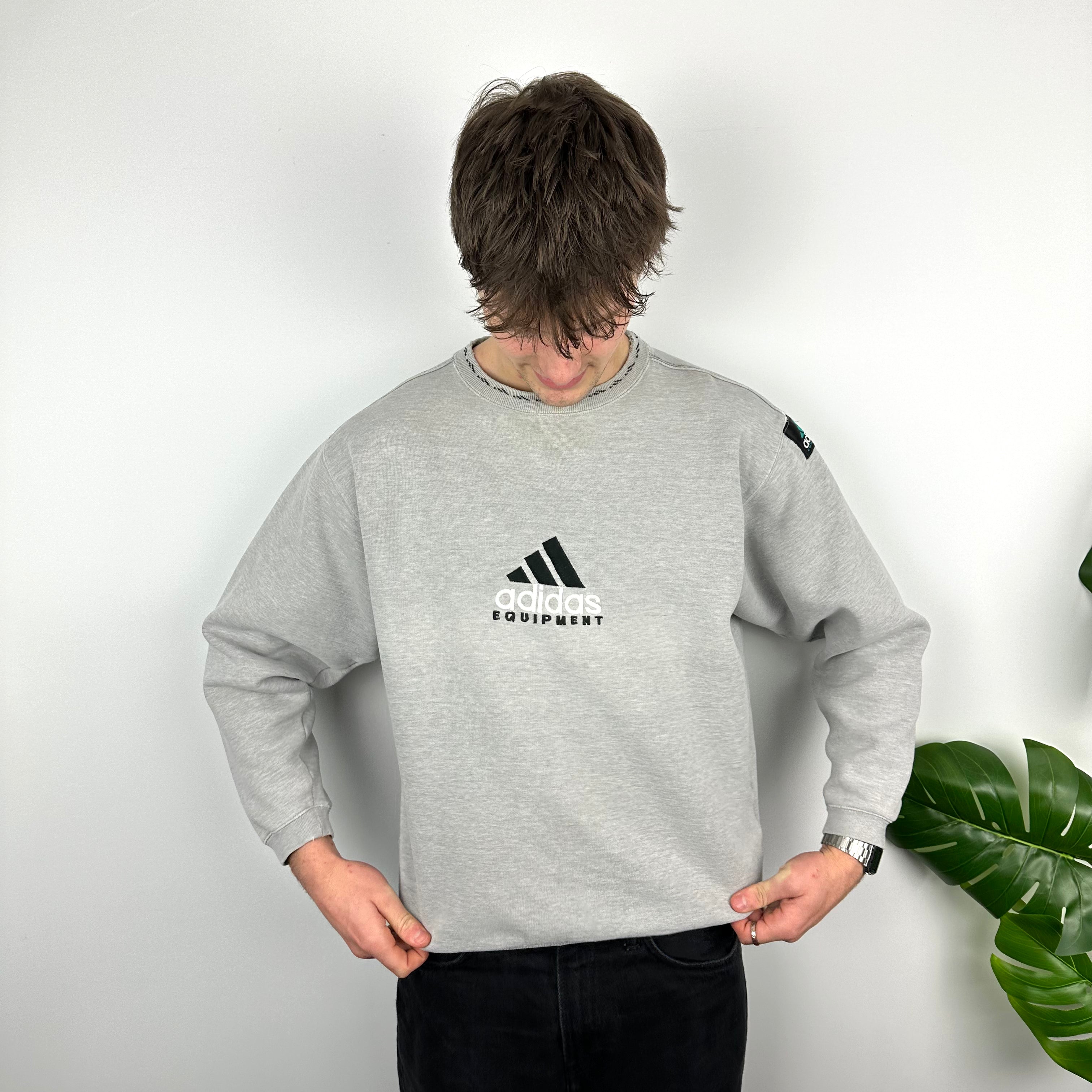 Adidas Equipment RARE Grey Embroidered Spell Out Sweatshirt M Jamie Online Vintage