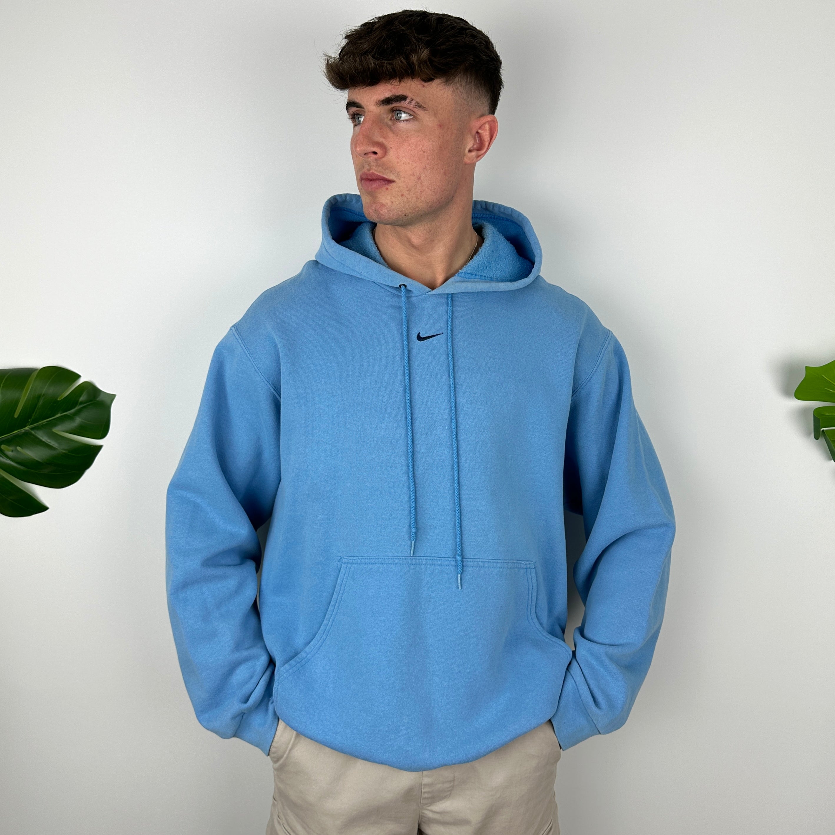 Nike RARE Baby Blue Embroidered Swoosh Hoodie (XL)