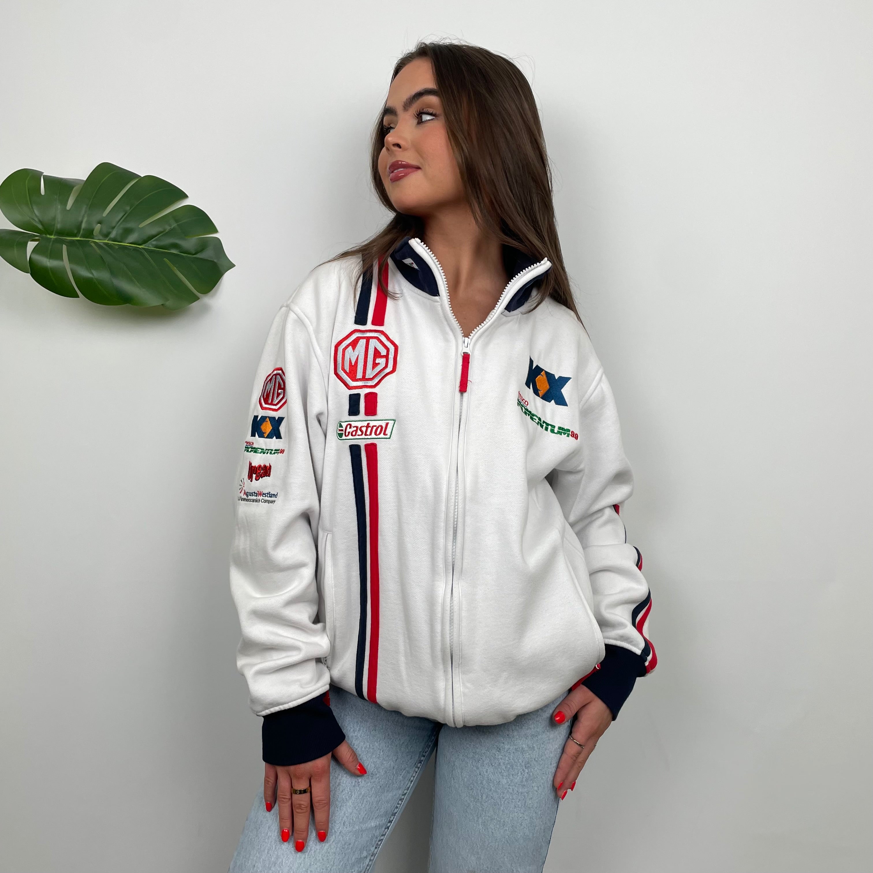 MG Racing White Embroidered Spell Out Zip Up Jacket (L)