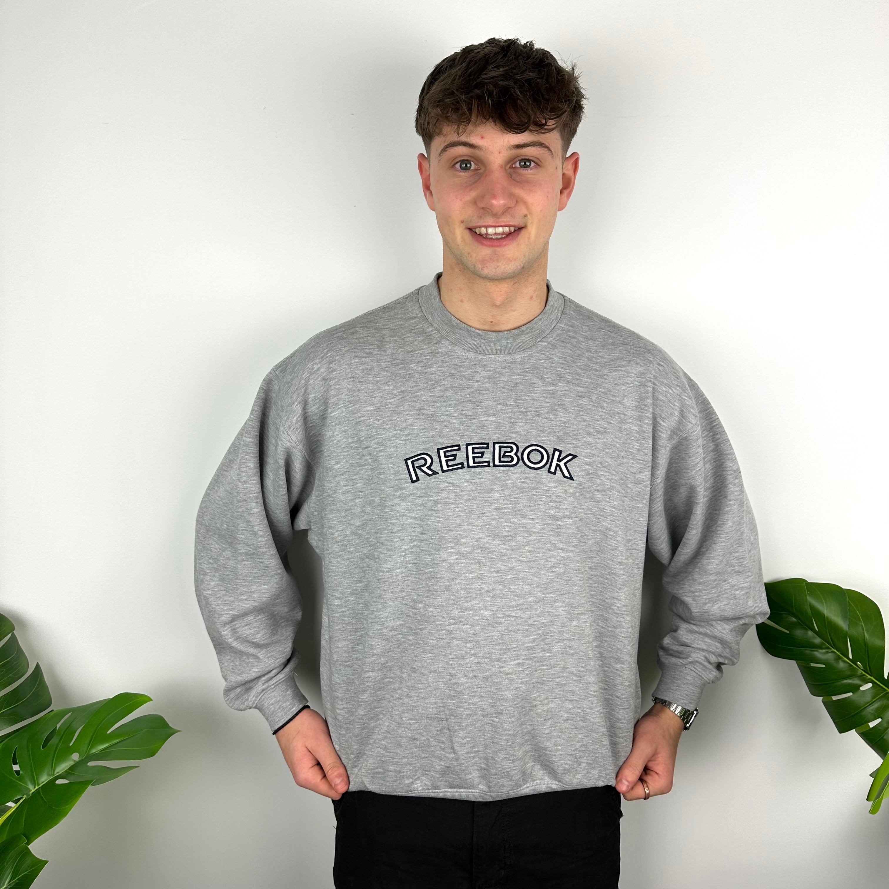 Reebok Grey Embroidered Spell Out Sweatshirt (M)