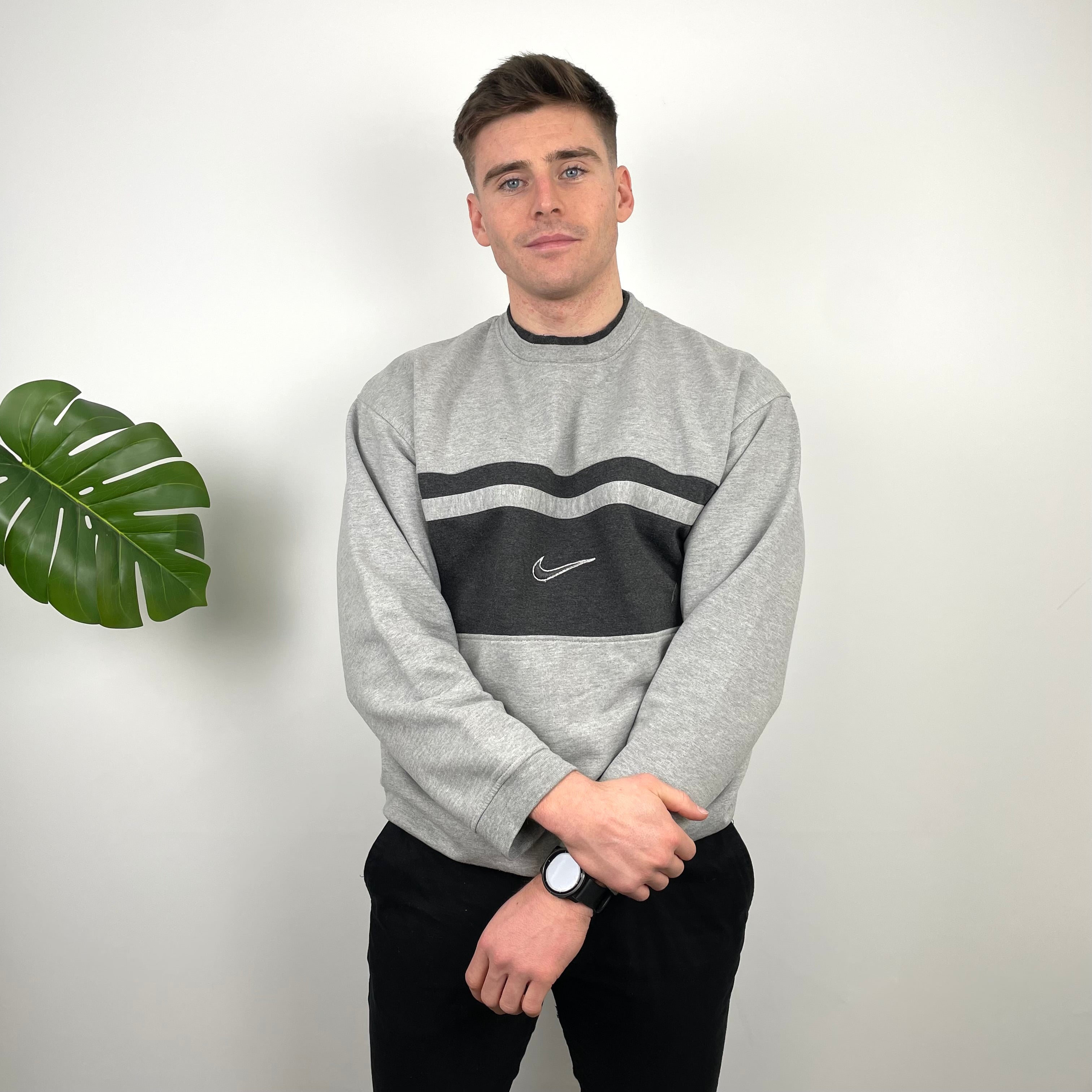 Nike Grey Embroidered Swoosh Sweatshirt (XL)