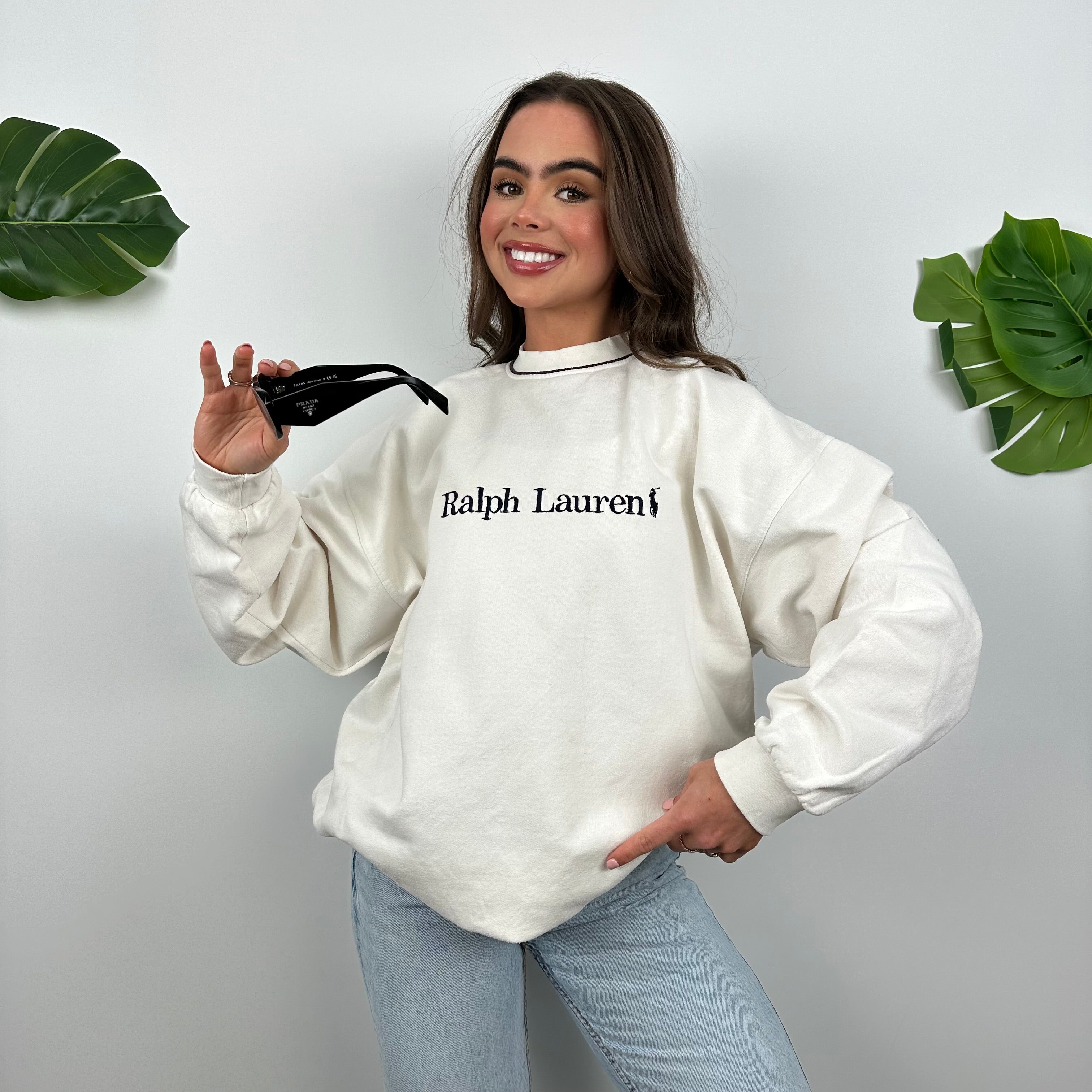 Polo Ralph Lauren White Embroidered Spell Out Sweatshirt (L)