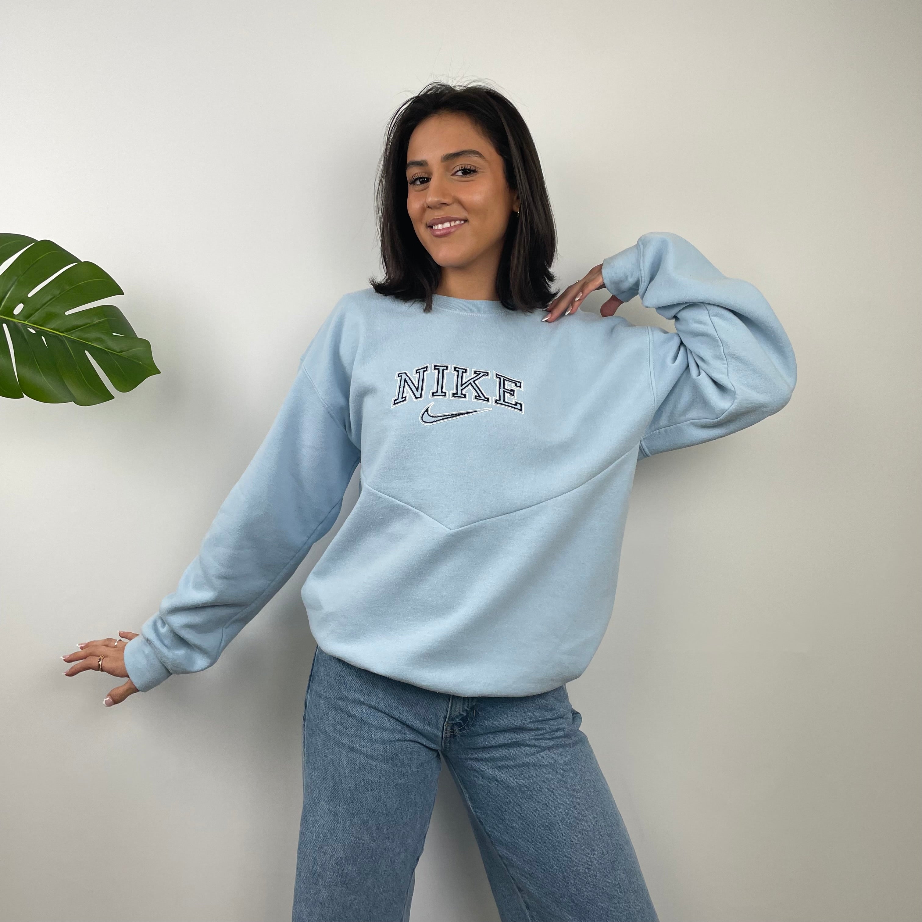 Nike Baby Blue Embroidered Spell Out Sweatshirt (L)