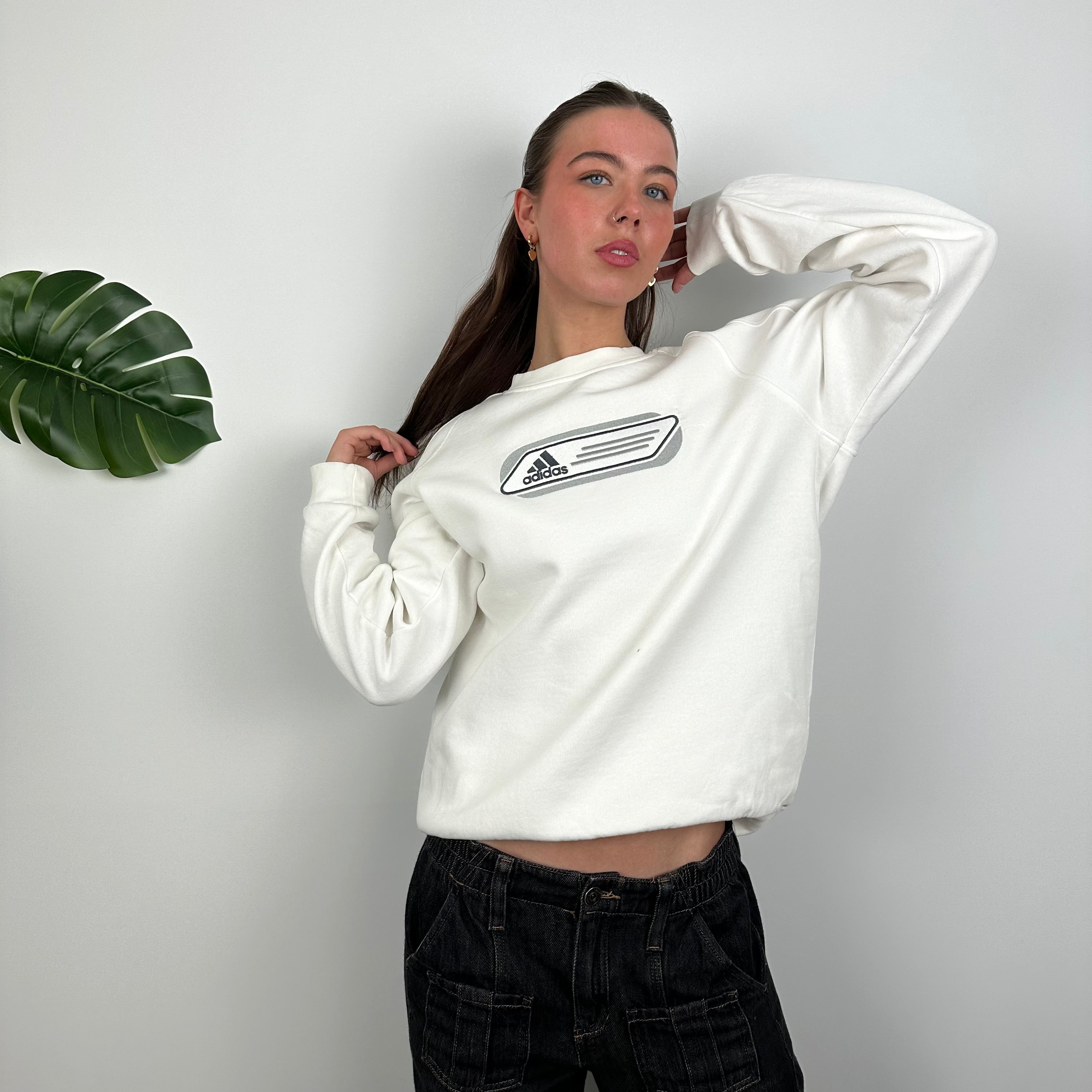 Adidas White Embroidered Spell Out Sweatshirt (M)