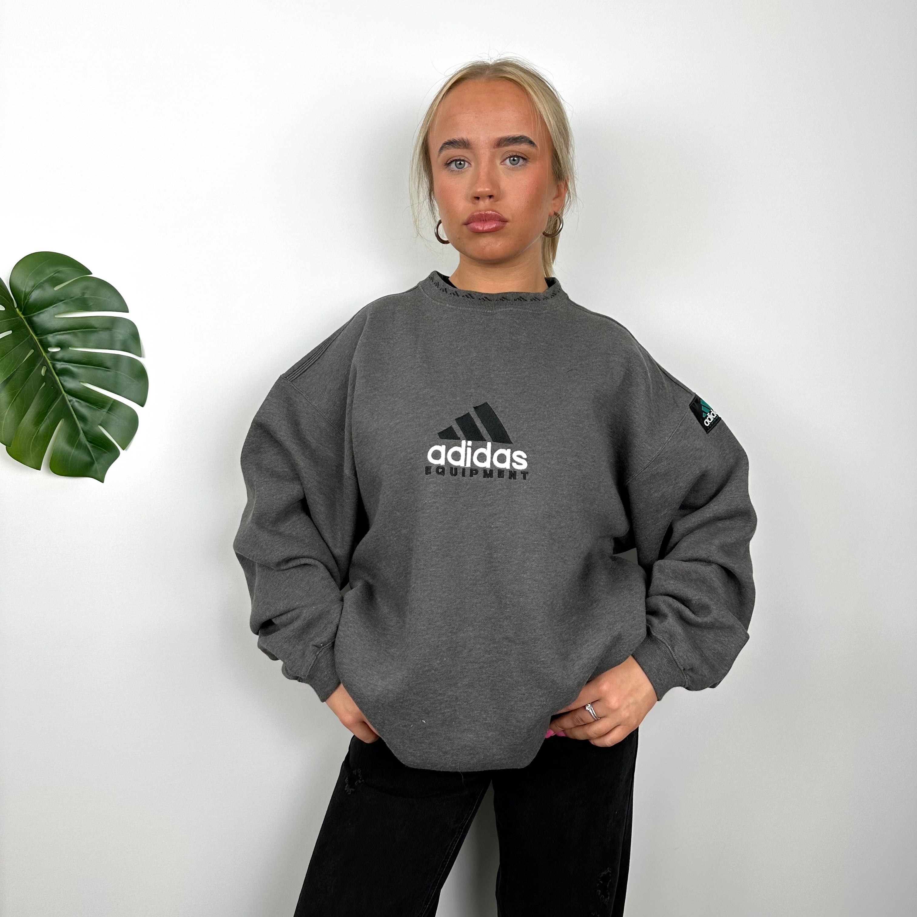 Adidas Equipment RARE Grey Embroidered Spell Out Sweatshirt (L)