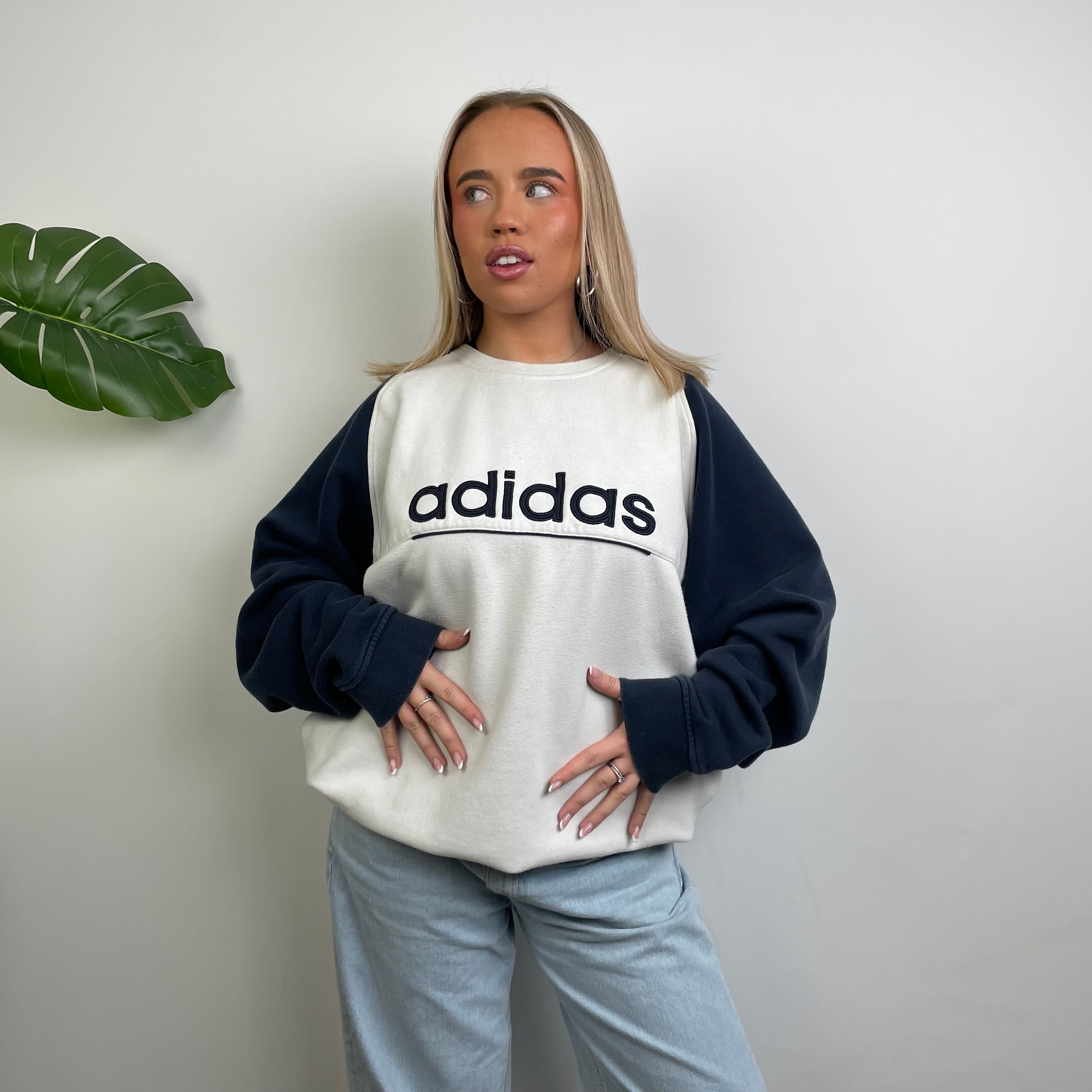 Adidas White Embroidered Spell Out Sweatshirt (XXL)