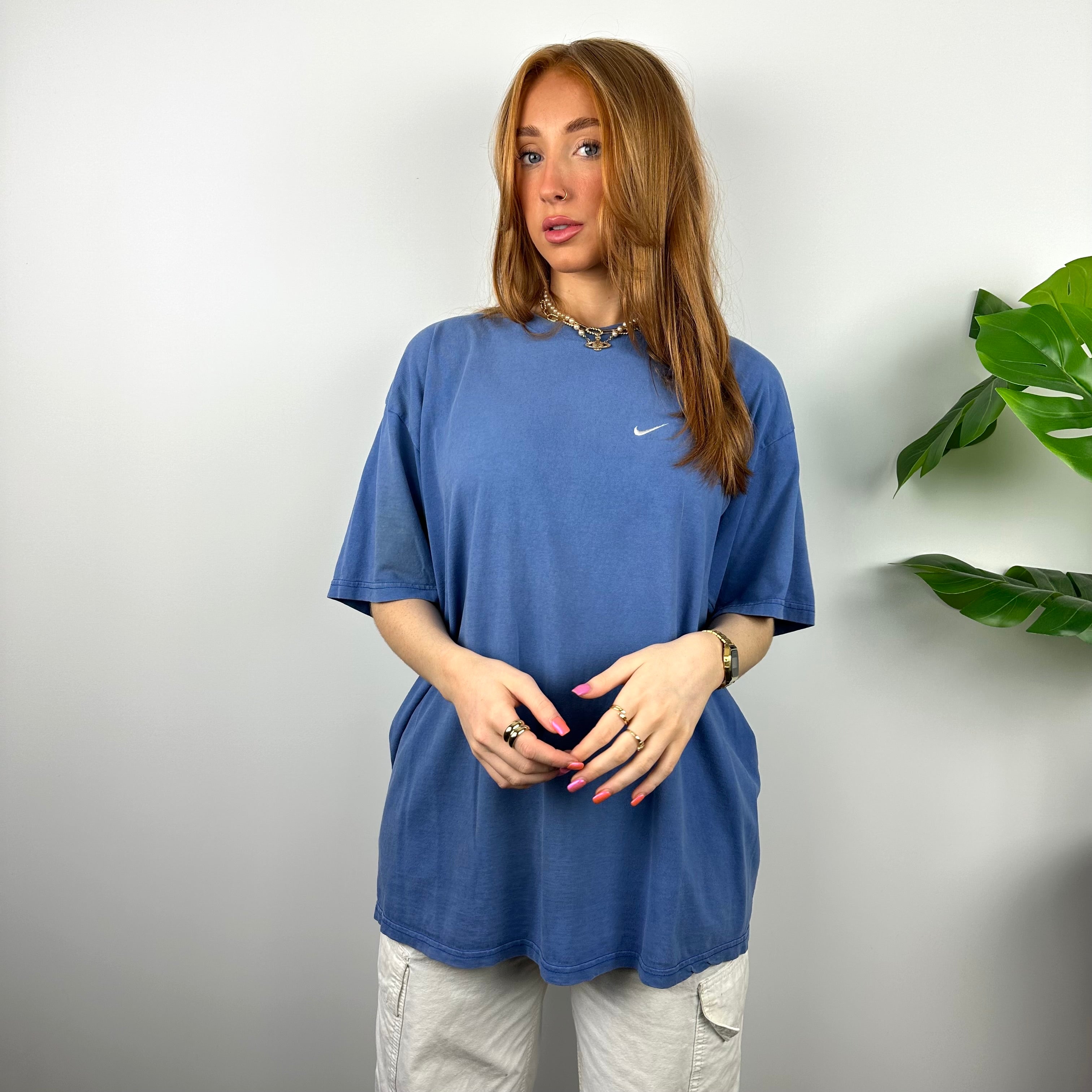 Nike RARE Blue Embroidered Swoosh T Shirt (L)