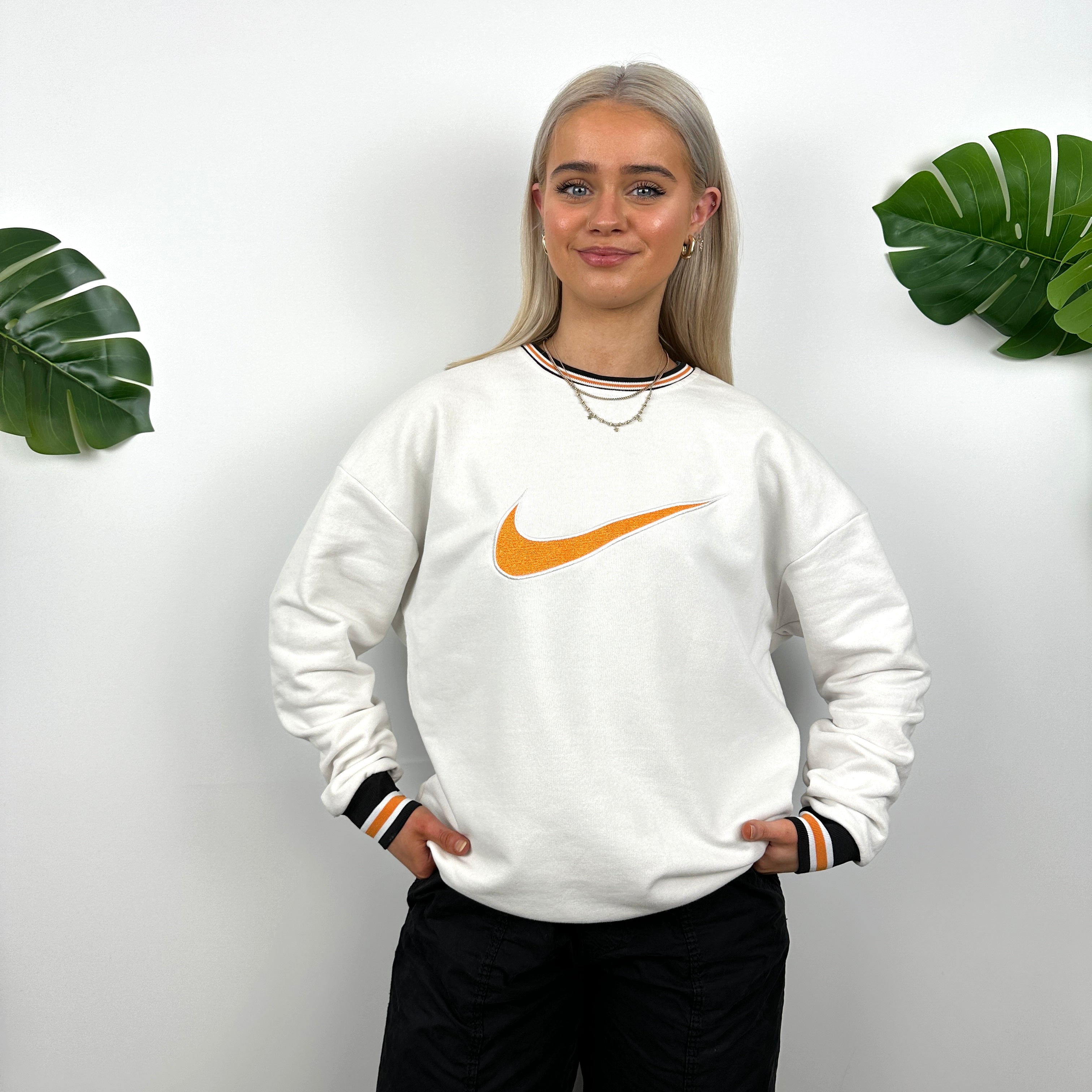 Nike White Embroidered Swoosh Sweatshirt (M)