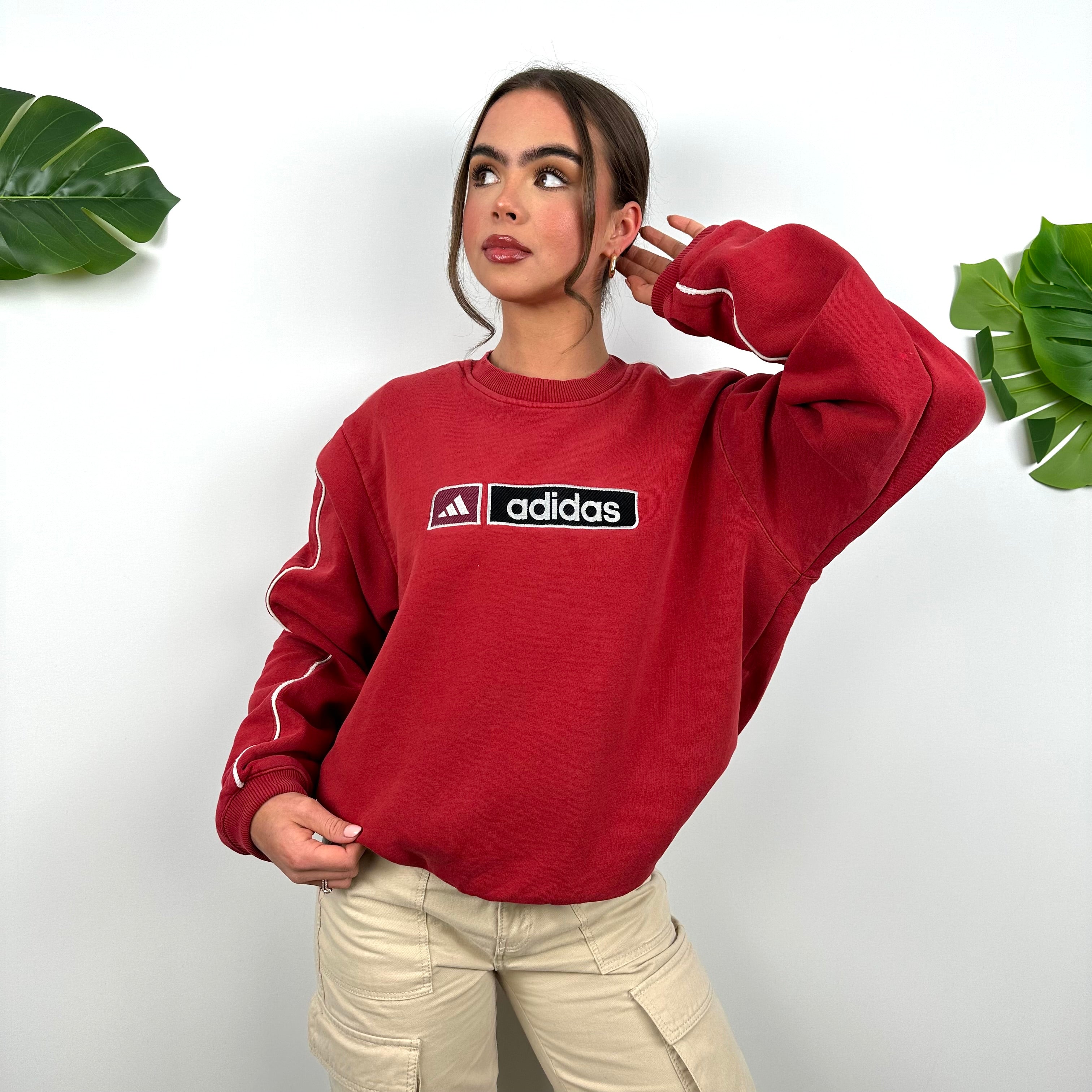 Adidas Red Embroidered Spell Out Sweatshirt (M)