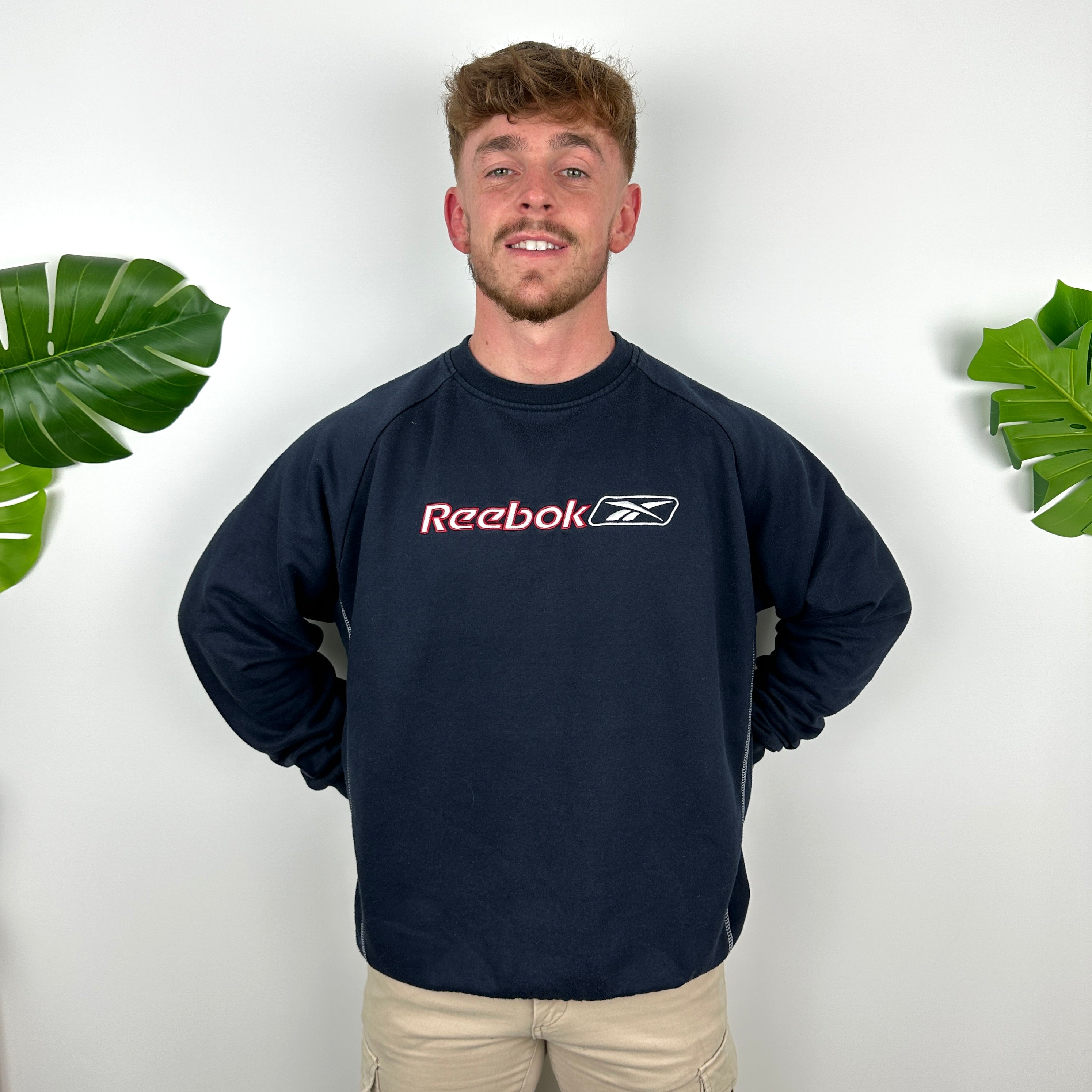 Reebok Navy Embroidered Spell Out Sweatshirt (M)