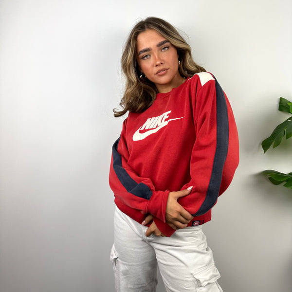 Nike RARE Red Embroidered Spell Out Sweatshirt (S)