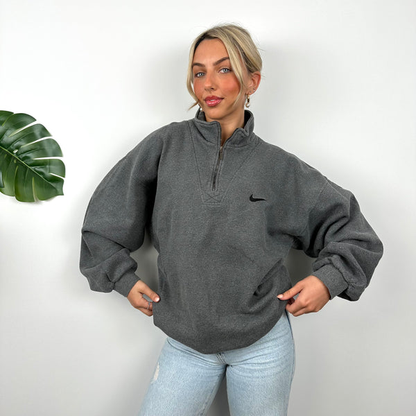 Nike Grey Embroidered Swoosh Quarter Zip Sweatshirt (XL)