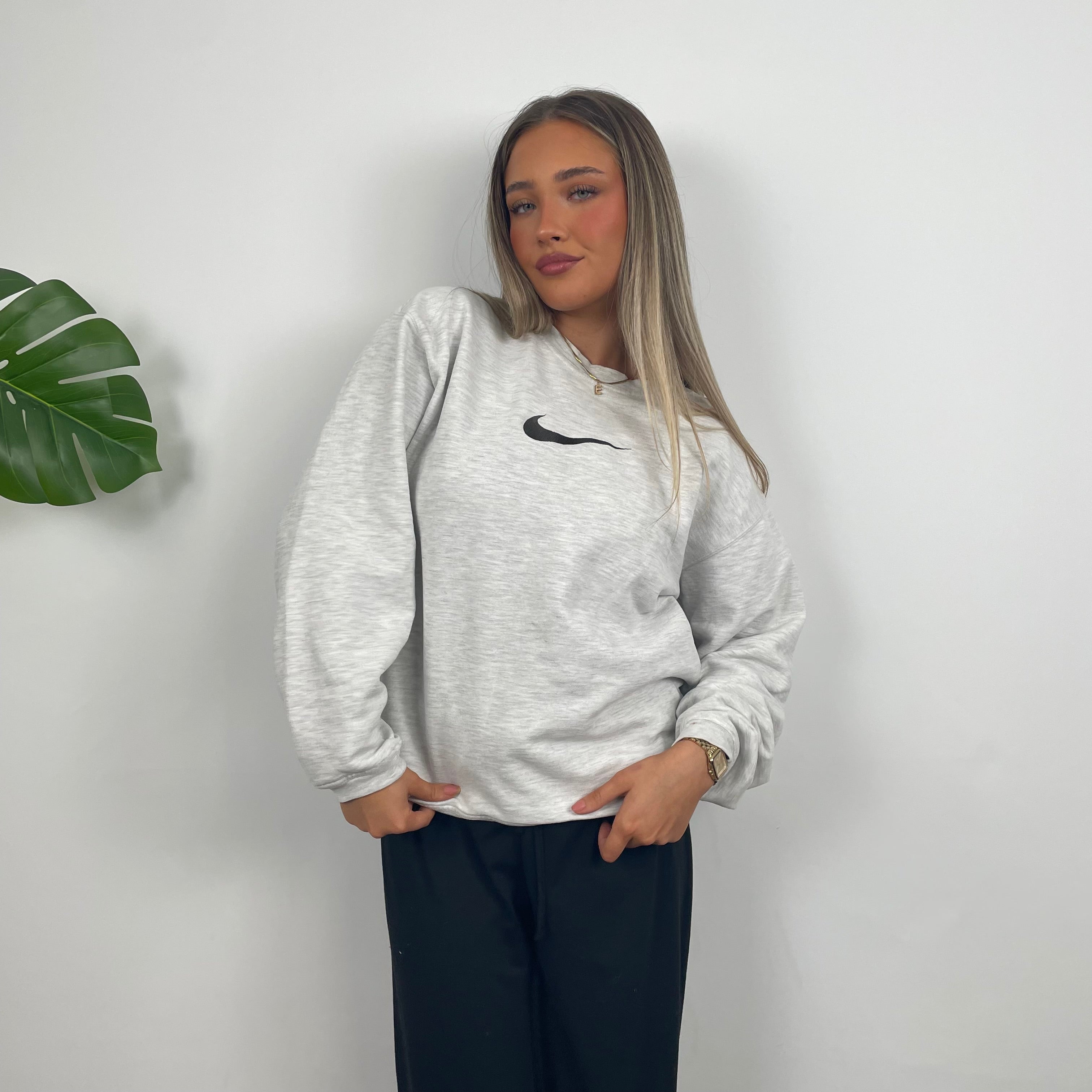 Nike Grey Embroidered Swoosh Sweatshirt (M)