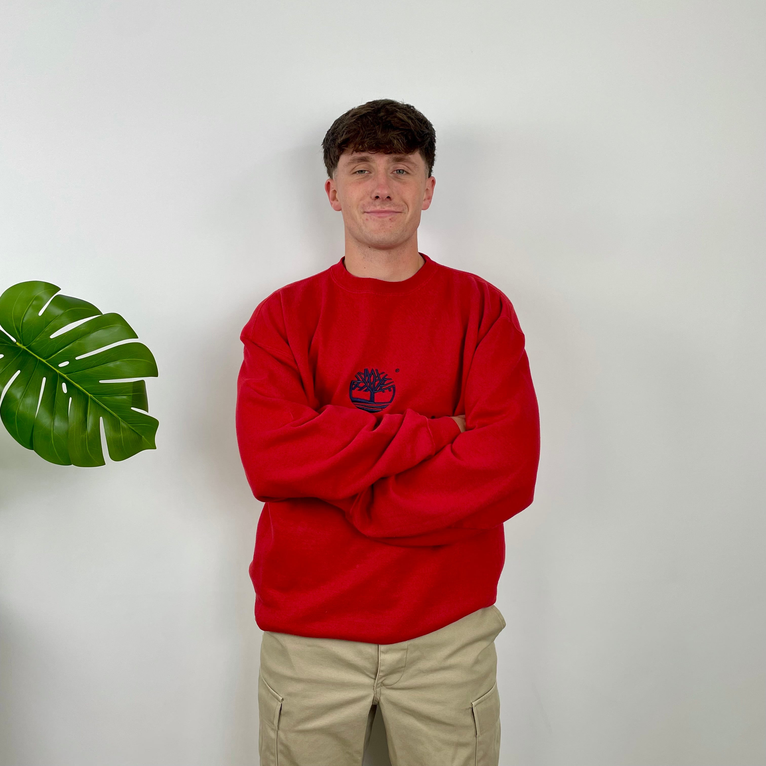 Timberland Red Embroidered Spell Out Sweatshirt (L)