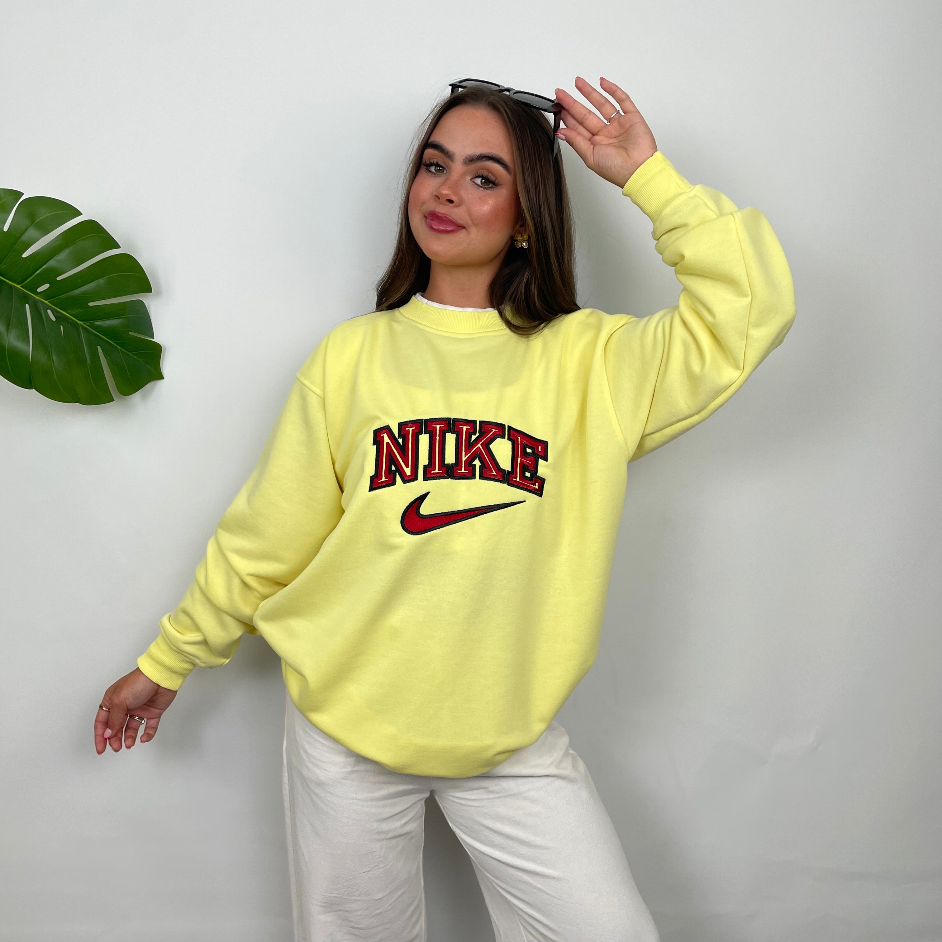 Nike Pastel Yellow Embroidered Spell Out Sweatshirt (L)