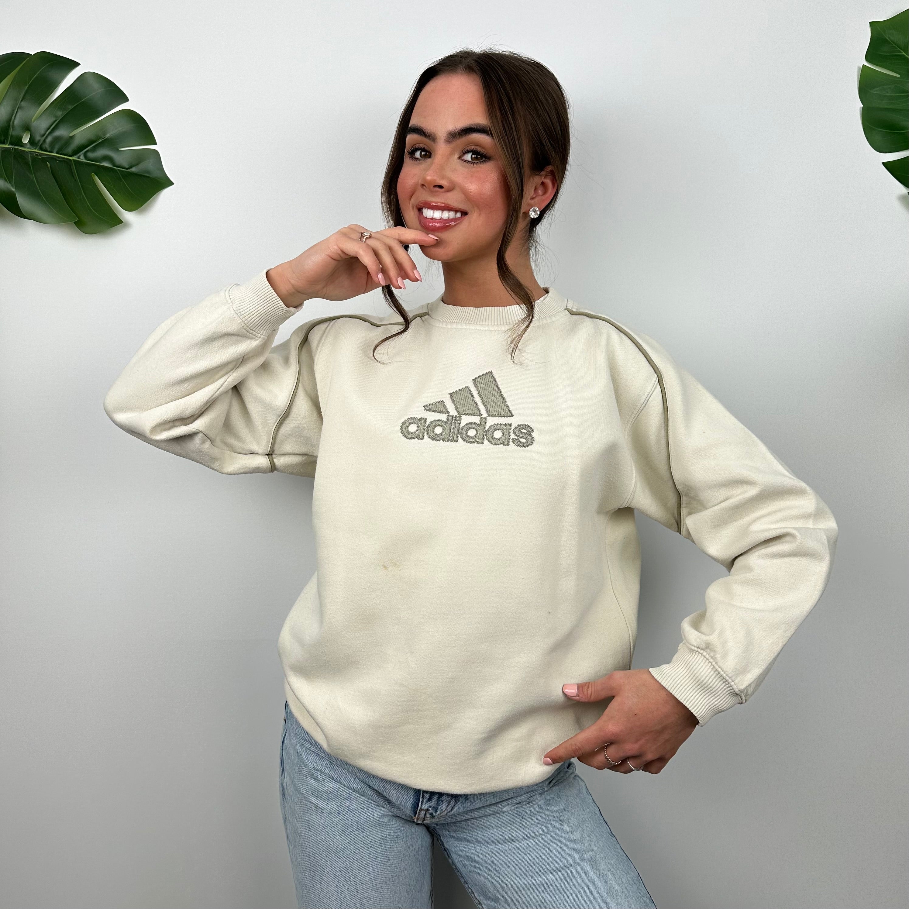 Adidas Cream Embroidered Spell Out Sweatshirt (S)