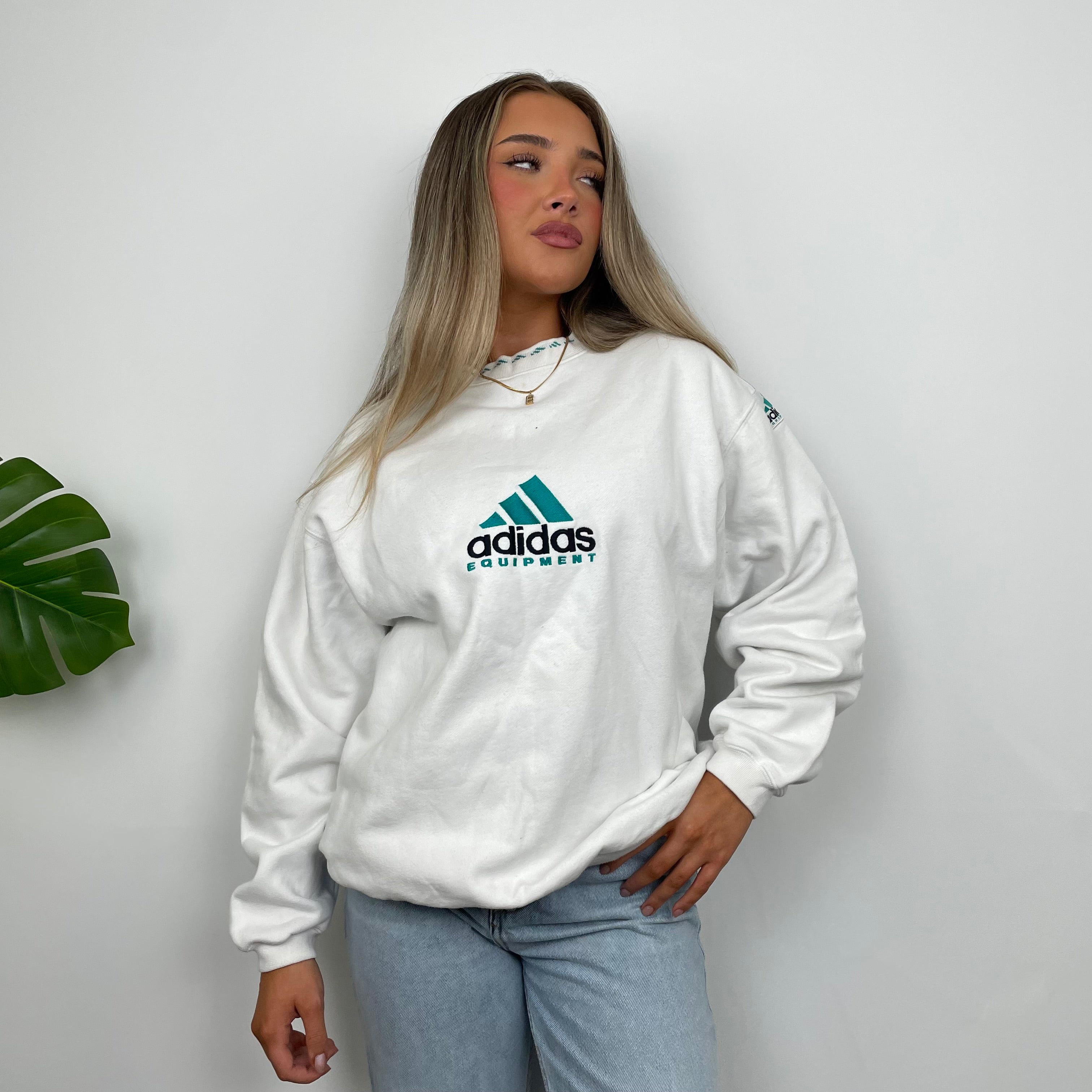 Adidas Equipment White Embroidered Spell Out Sweatshirt (M)