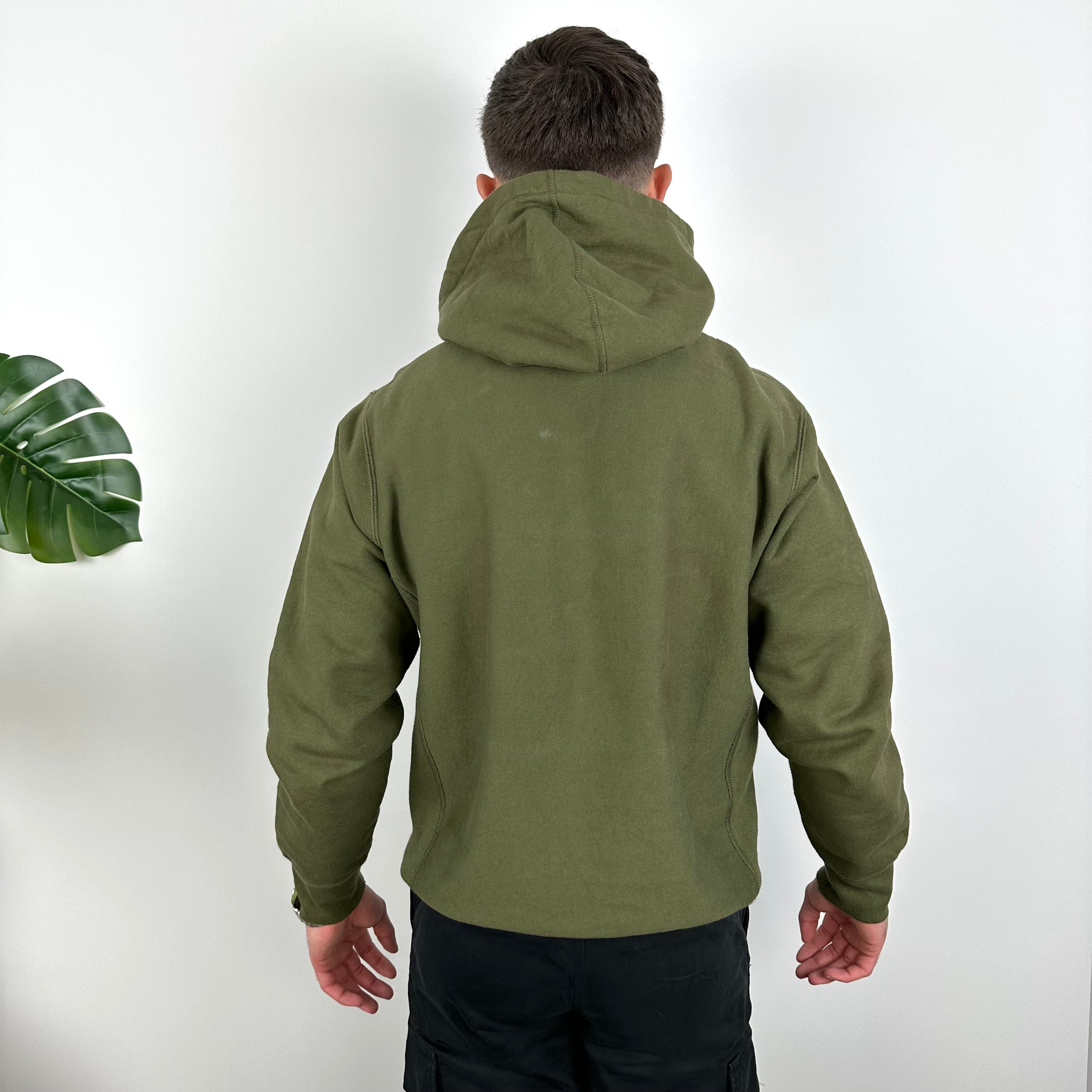 Supreme 2017 Khaki Green Brush Logo Embroidered Spell Out Hoodie (M)