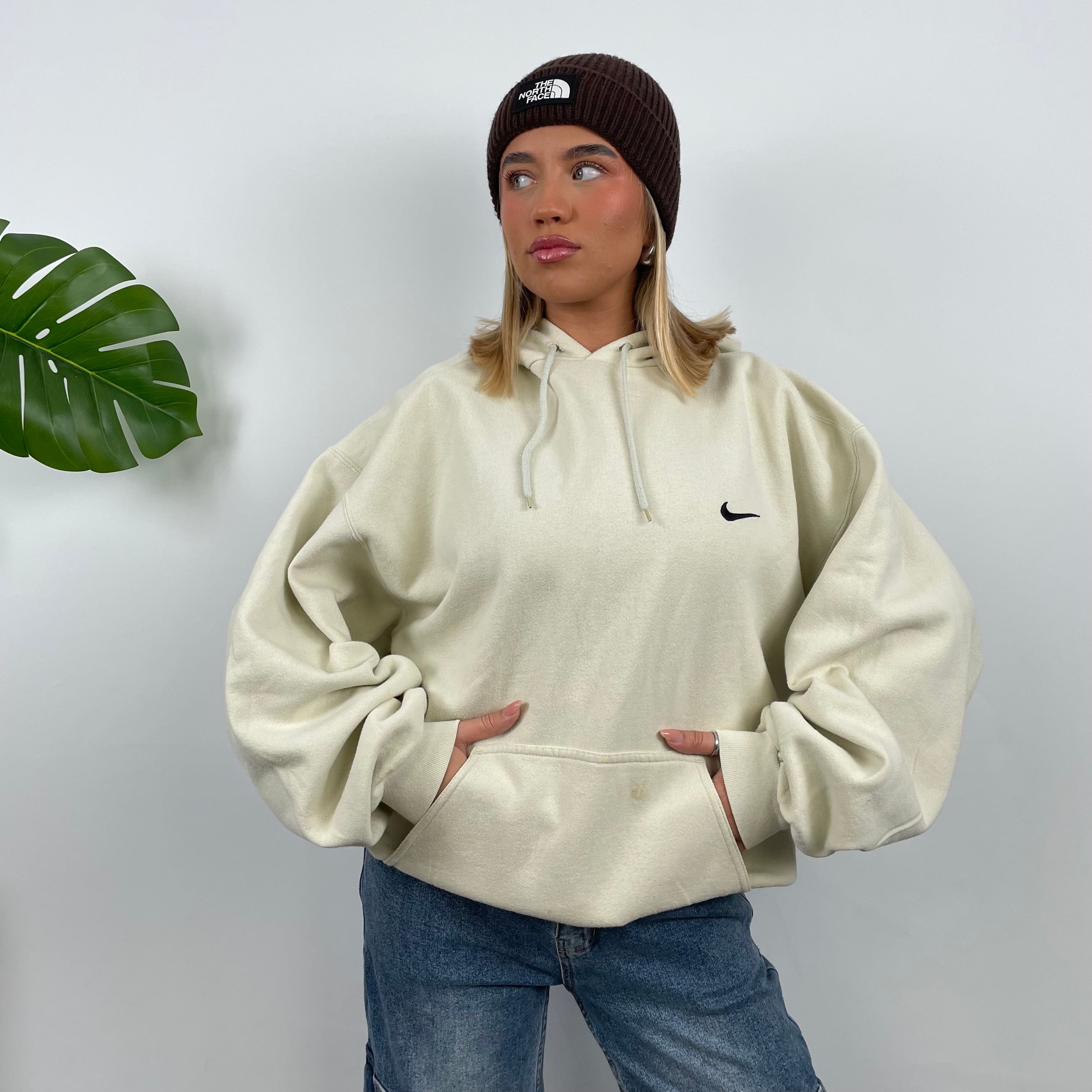 Nike RARE Cream Embroidered Swoosh Hoodie (XL)