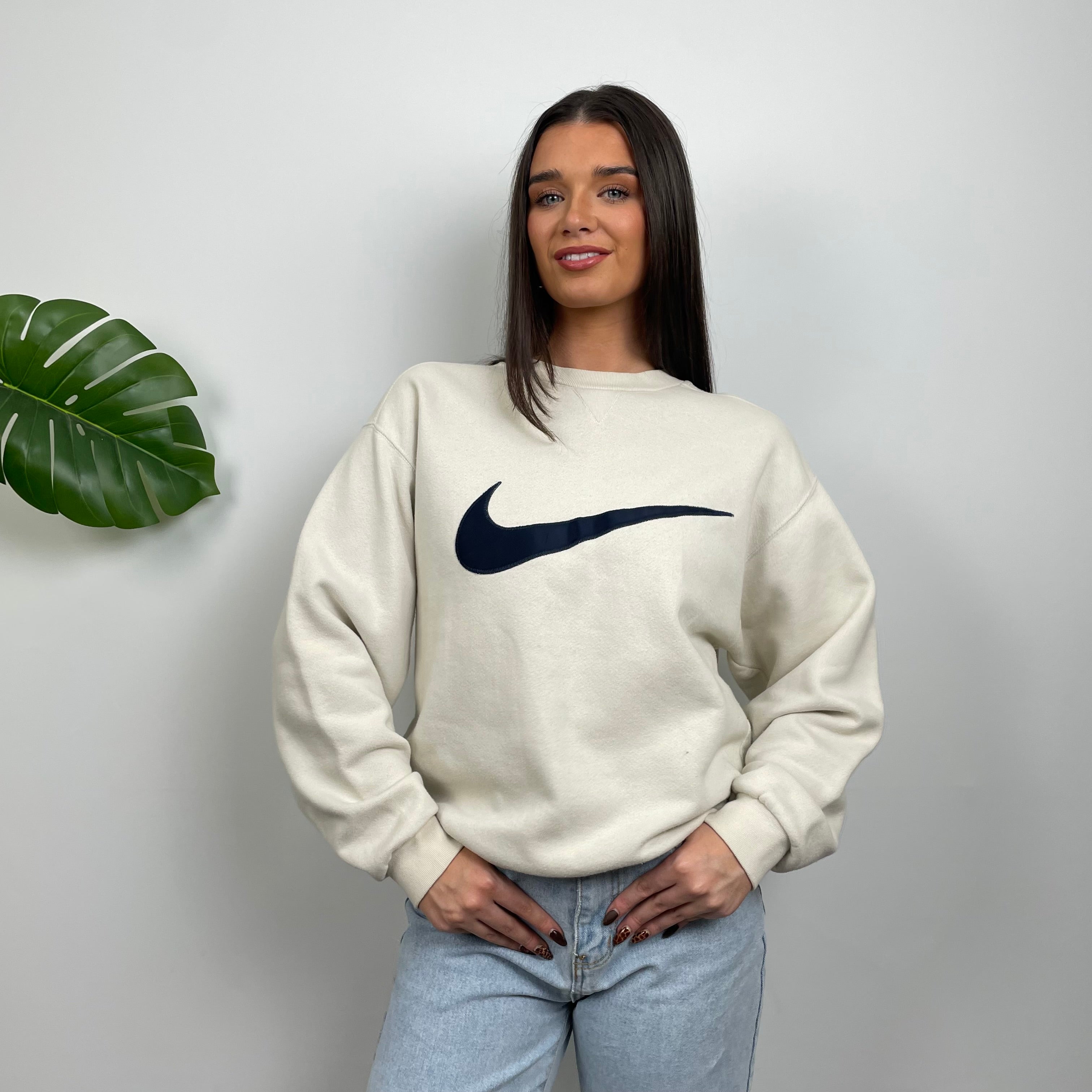 Nike Cream Embroidered Swoosh Sweatshirt (S)