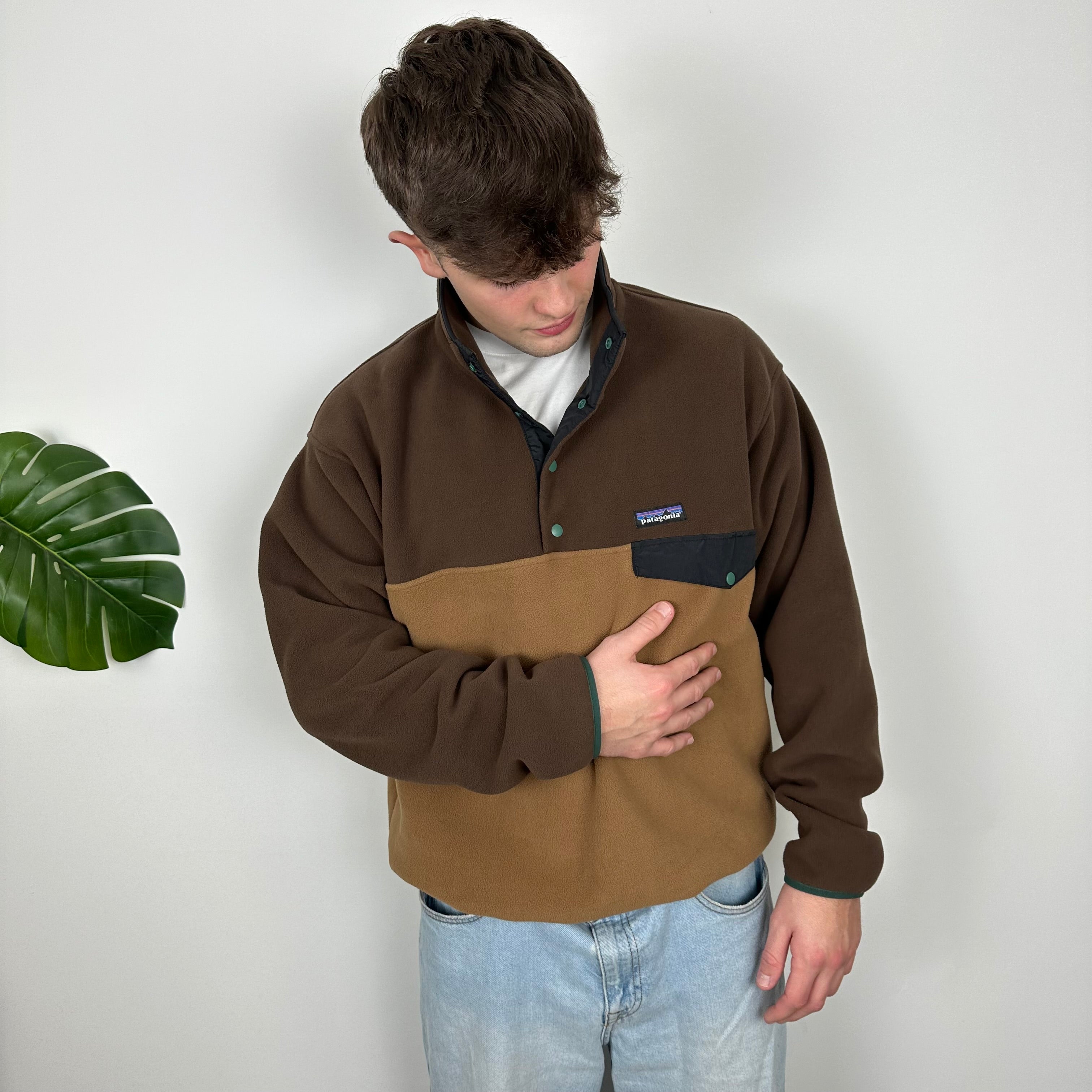 Patagonia Brown Embroidered Spell Out Teddy Bear Fleece Sweatshirt (L)